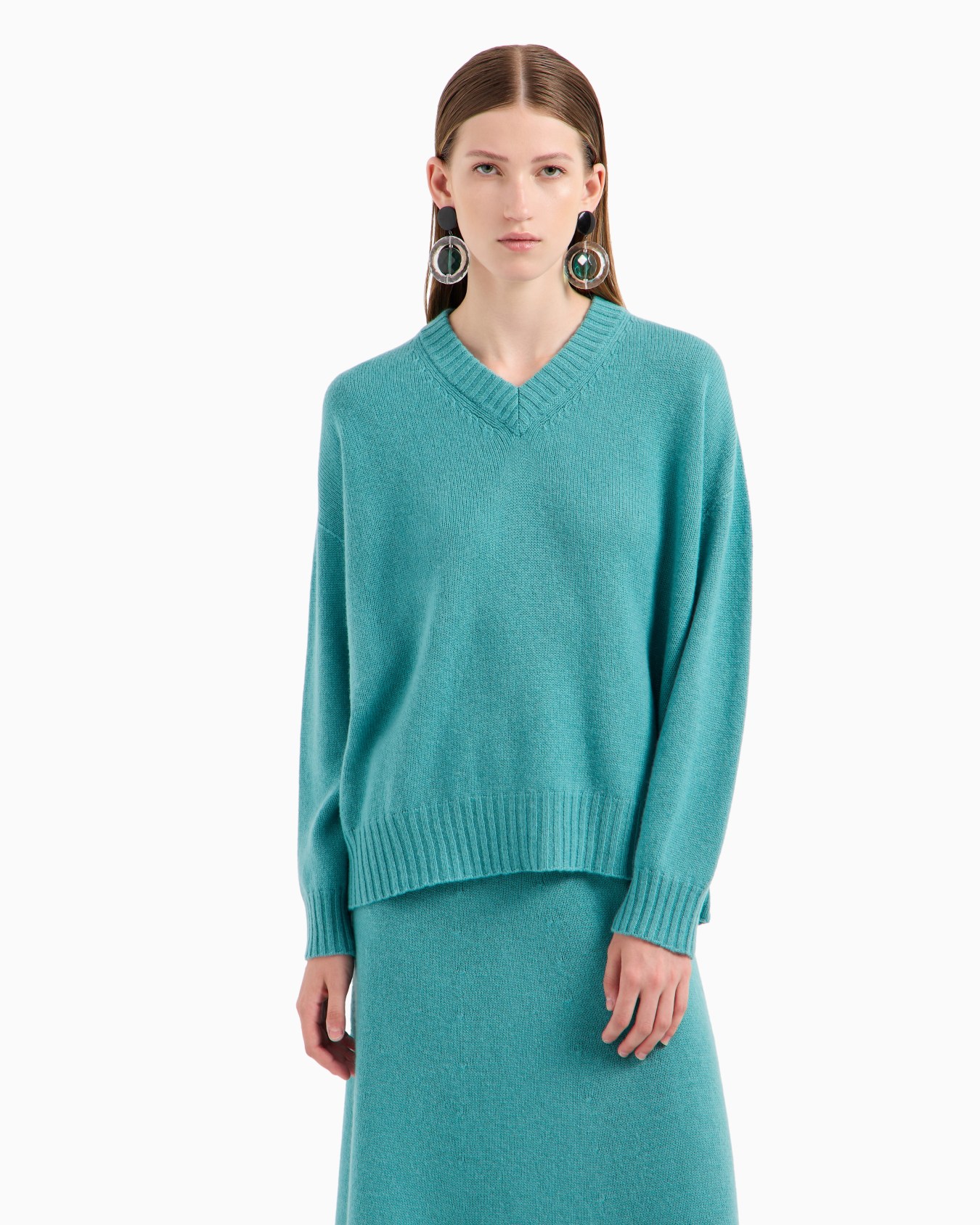 Pull à encolure en V sans coutures en laine vierge rase Diapositive 1