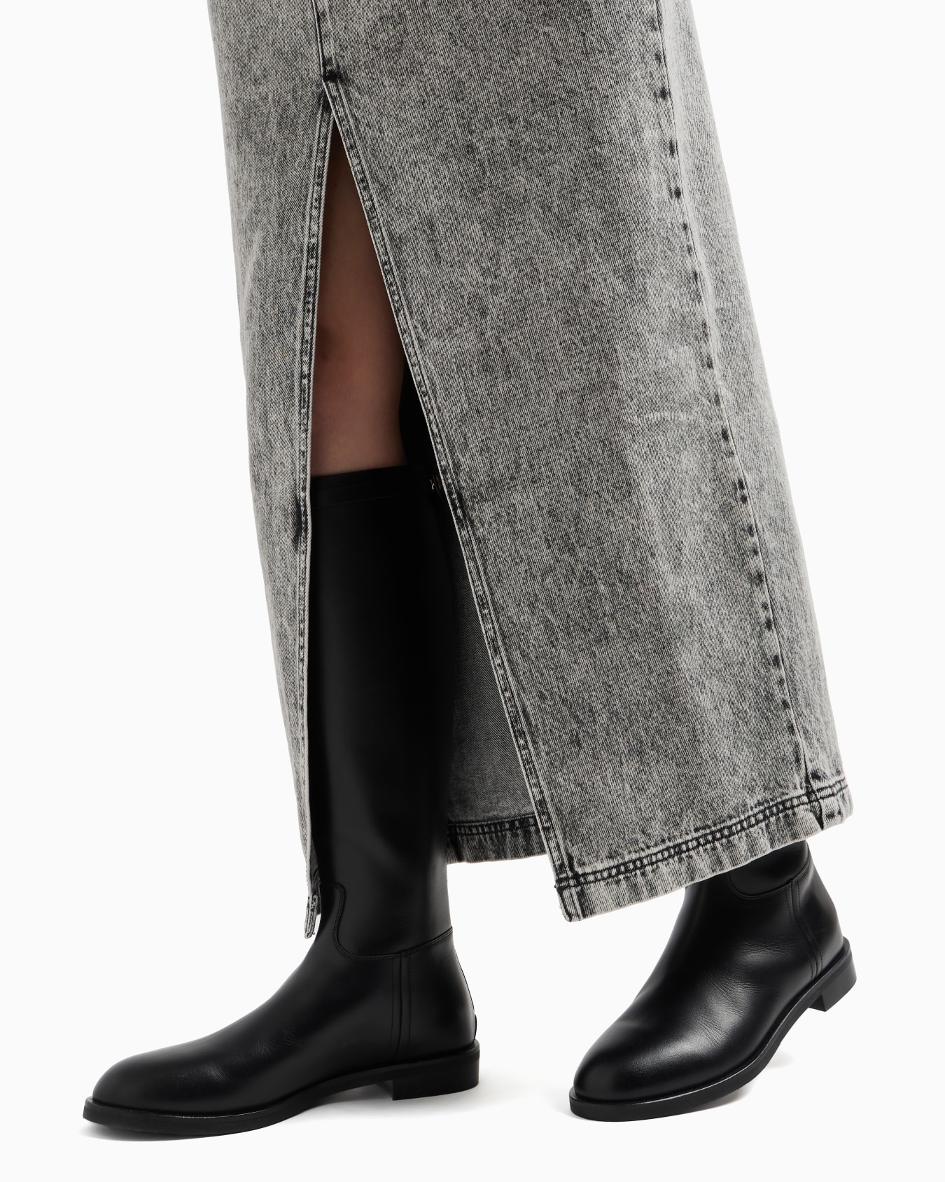 ASV Black Blue capsule collection long skirt in over-dyed organic denim Slide 4