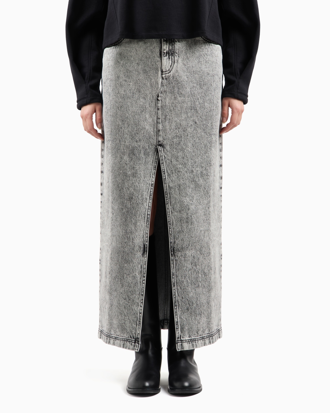 ASV Black Blue capsule collection long skirt in over-dyed organic denim Slide 1