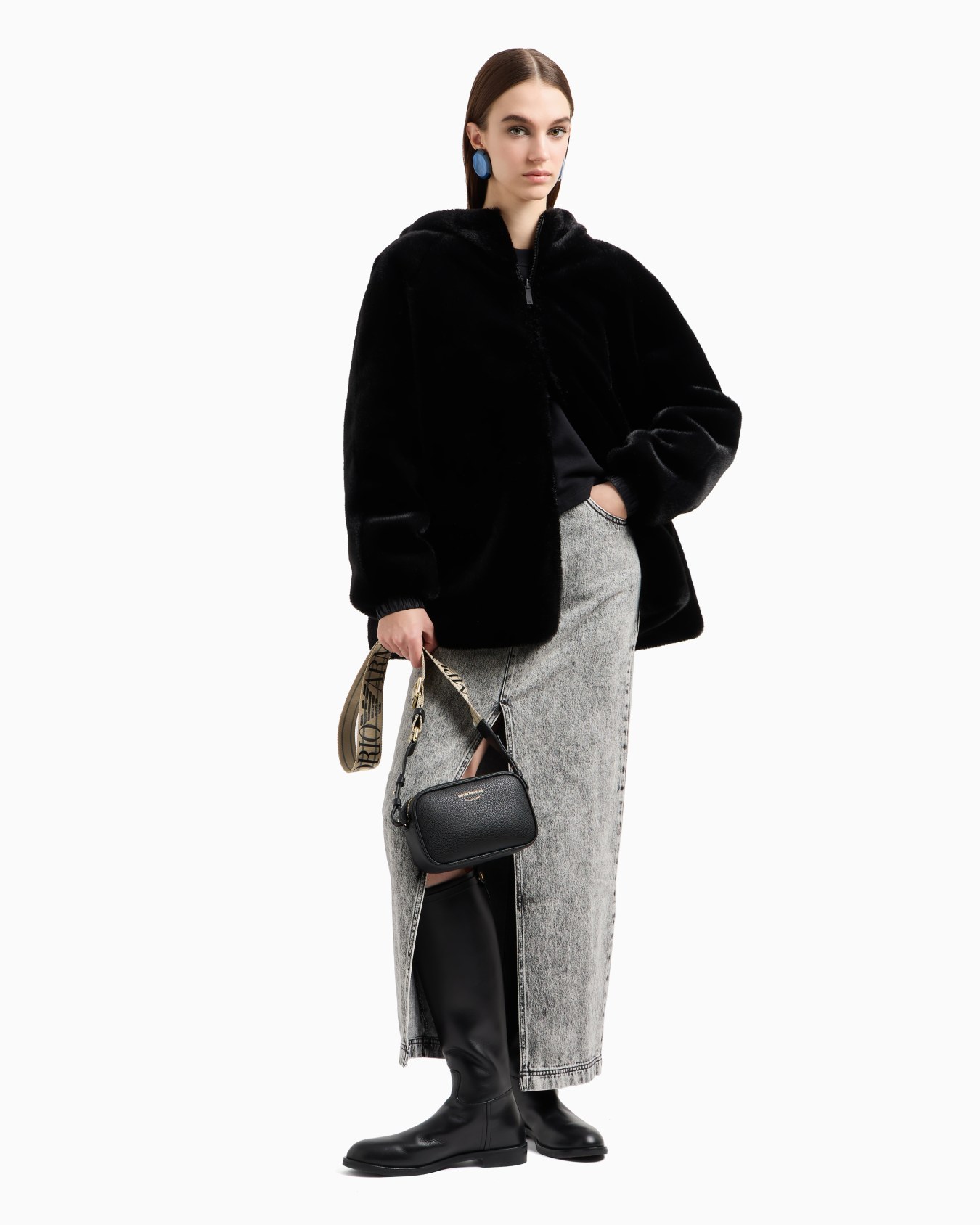 ASV Black Blue capsule collection long skirt in over-dyed organic denim Slide 3