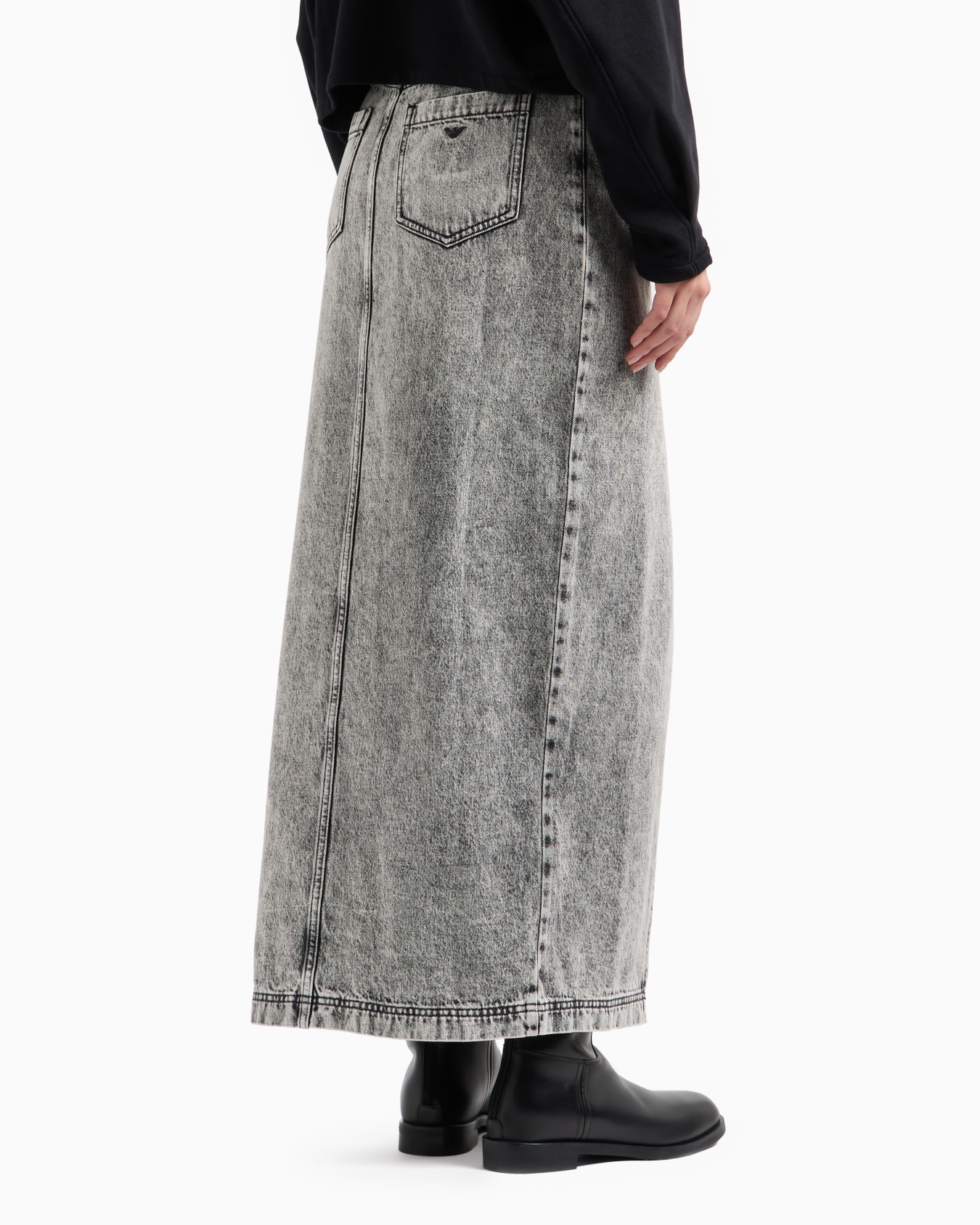 ASV Black Blue capsule collection long skirt in over-dyed organic denim Slide 2