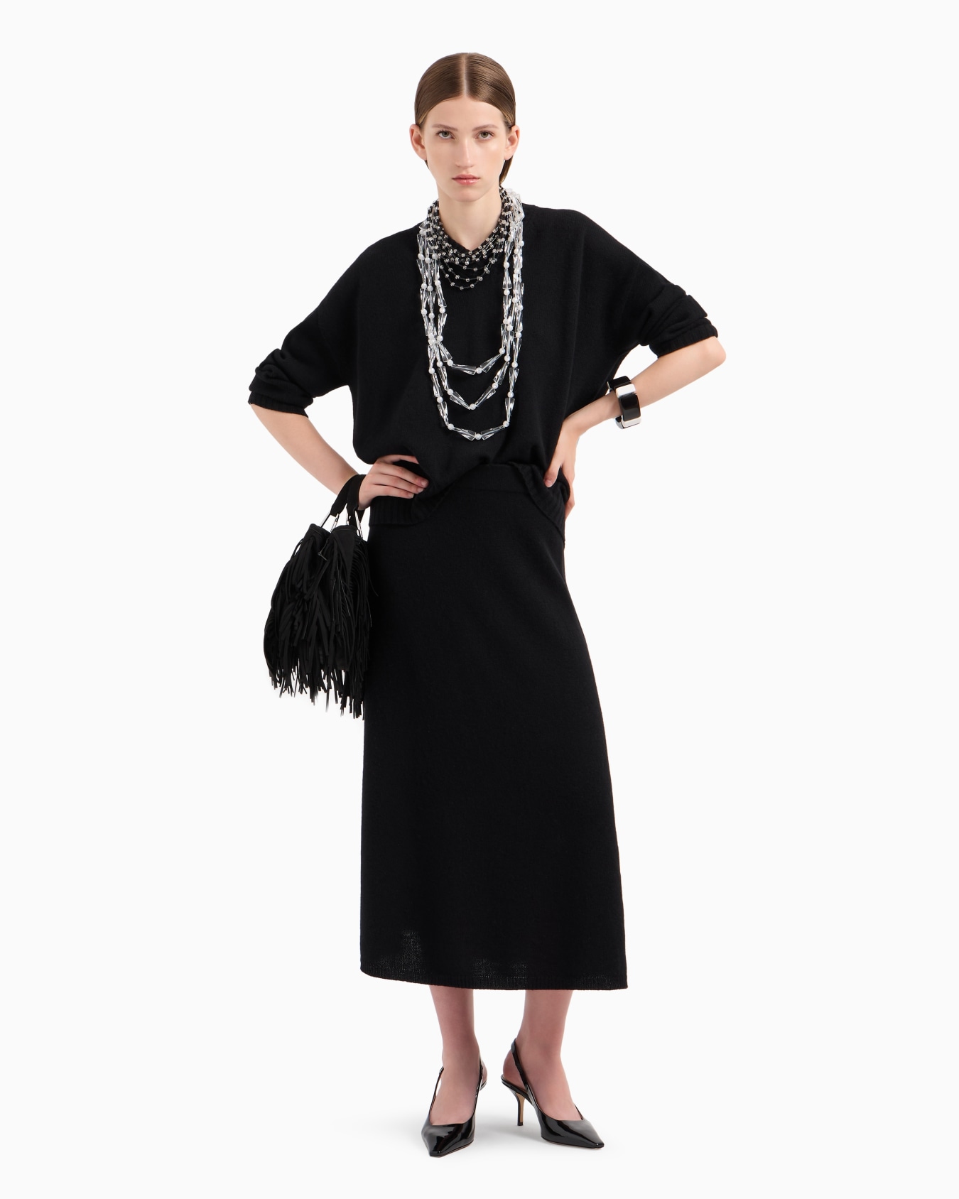Seamless plain virgin wool midi skirt Slide 3