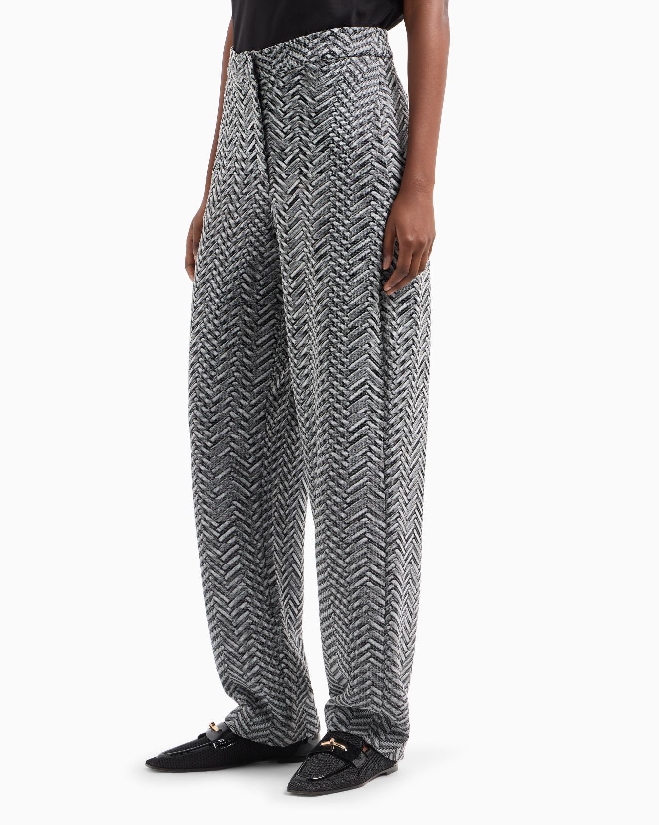 Oval-leg trousers in jacquard jersey with a chevron motif Slide 1