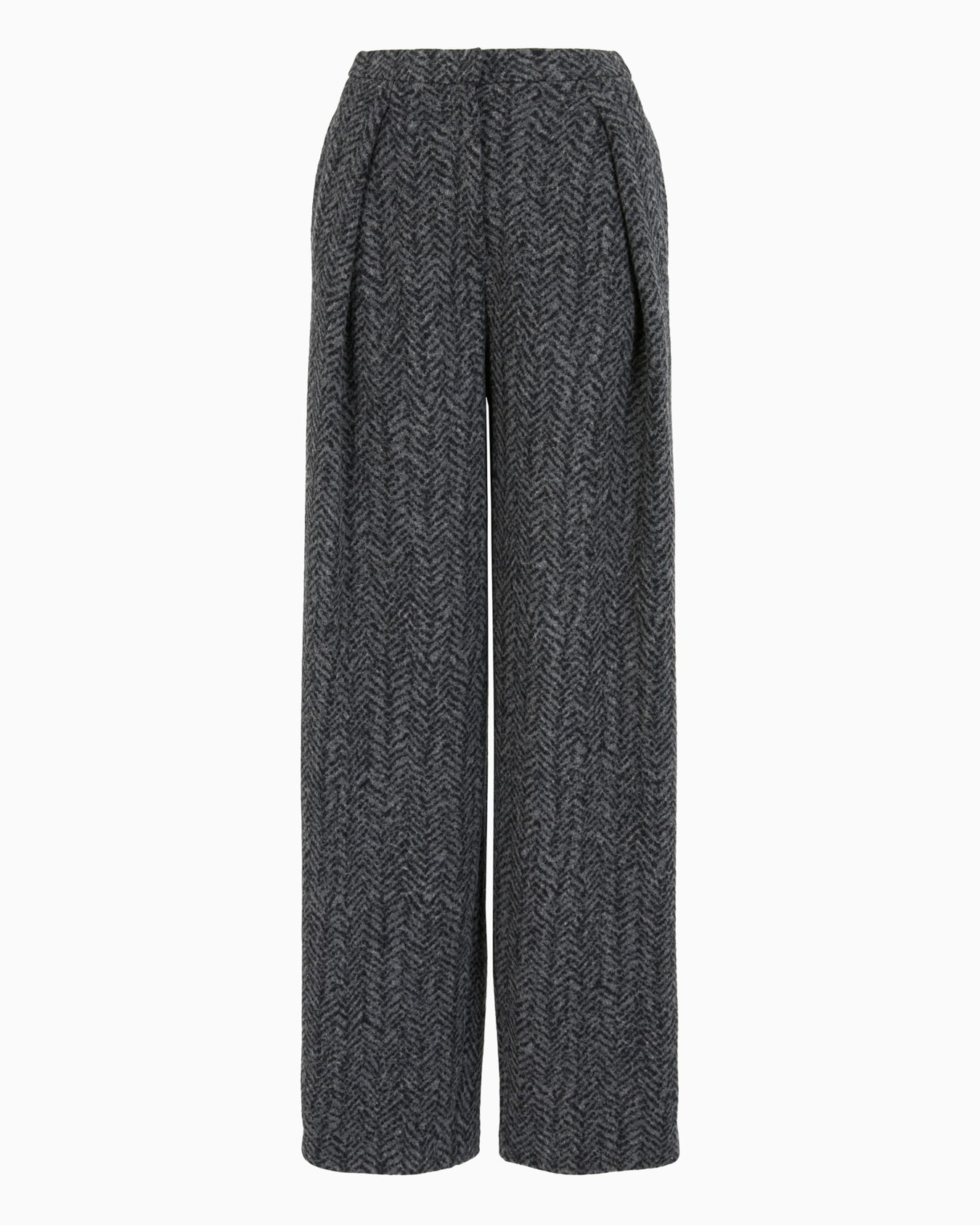 Trousers with pleats, in a wool-blend chevron-motif jacquard Slide 0