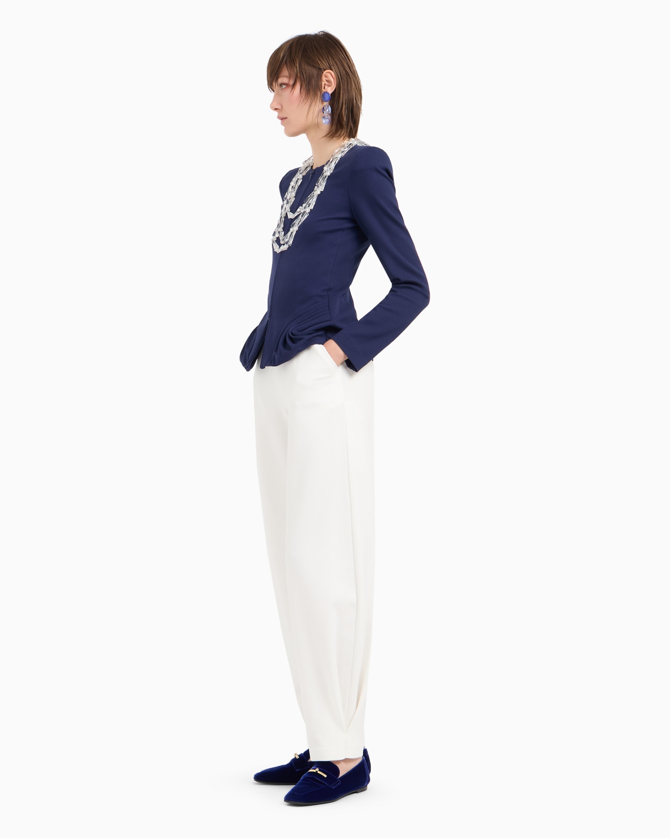 Stretch Milano-stitch fabric trousers with pleat at the hem Slide 3