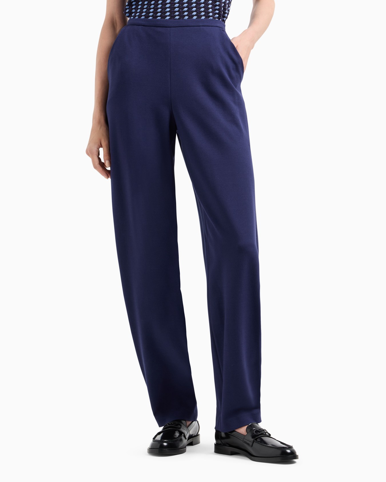 Stretch Milano-stitch fabric trousers with pleat at the hem Slide 1