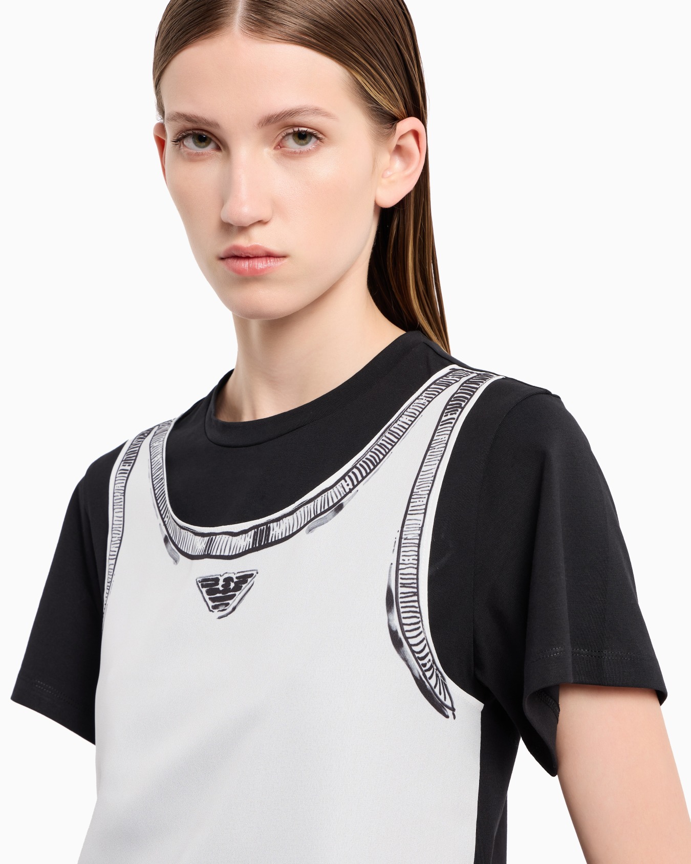 T-shirt en jersey biologique avec haut trompe-l’œil en georgette ASV Diapositive 4