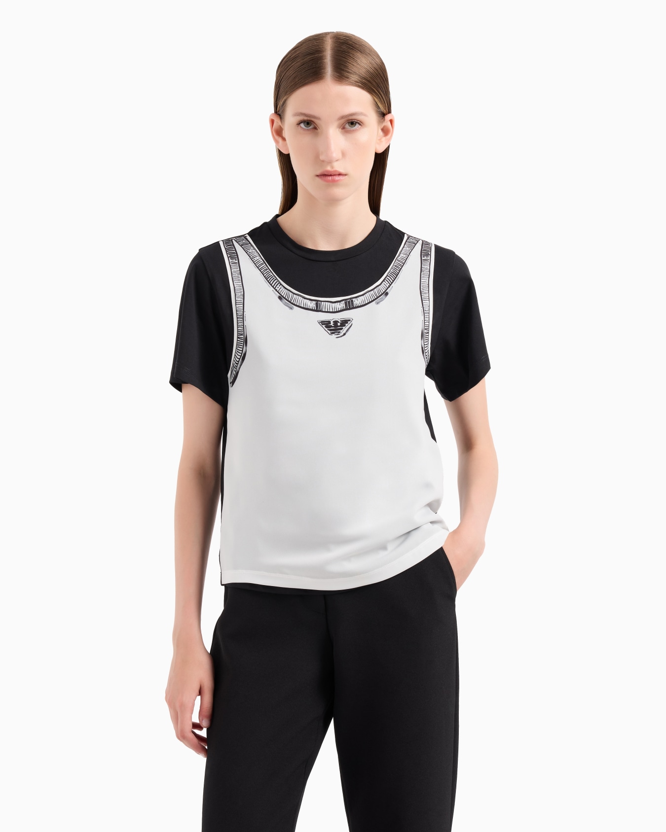 T-shirt en jersey biologique avec haut trompe-l’œil en georgette ASV Diapositive 1