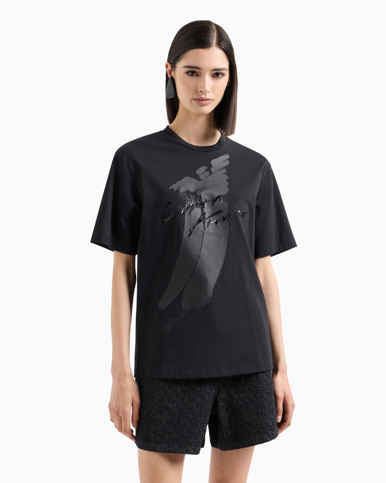 ASV organic heavyweight jersey T-shirt with sequin logo print and embroidery Slide 1