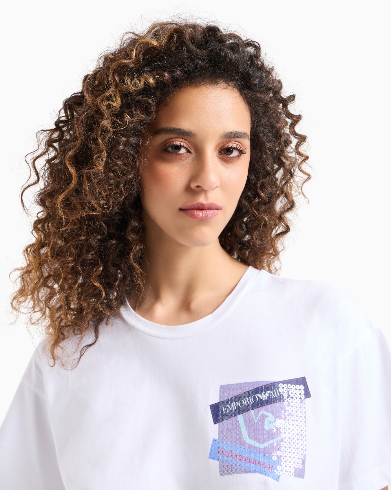 ASV organic-jersey T-shirt with sequins and logo print Slide 4