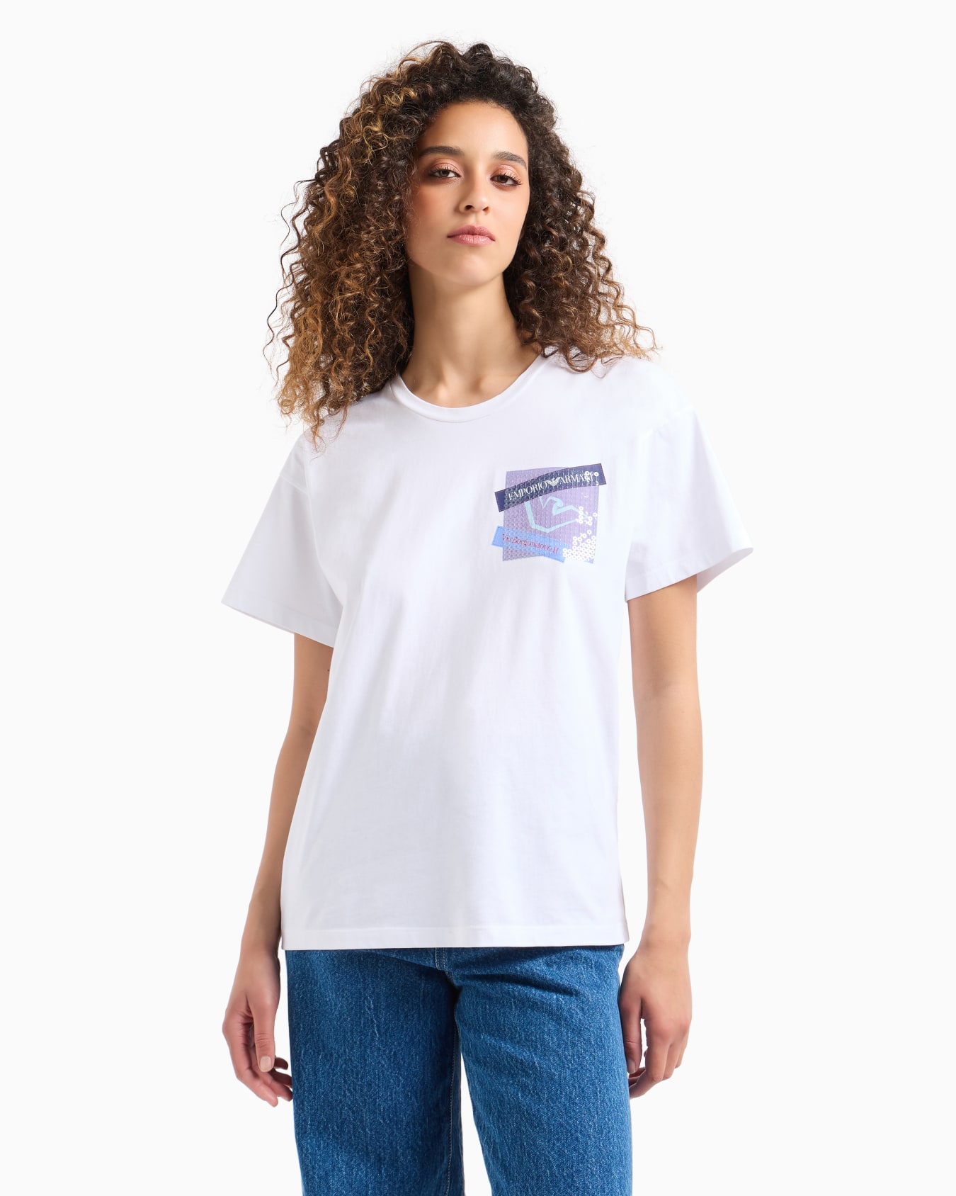 ASV organic-jersey T-shirt with sequins and logo print Slide 1