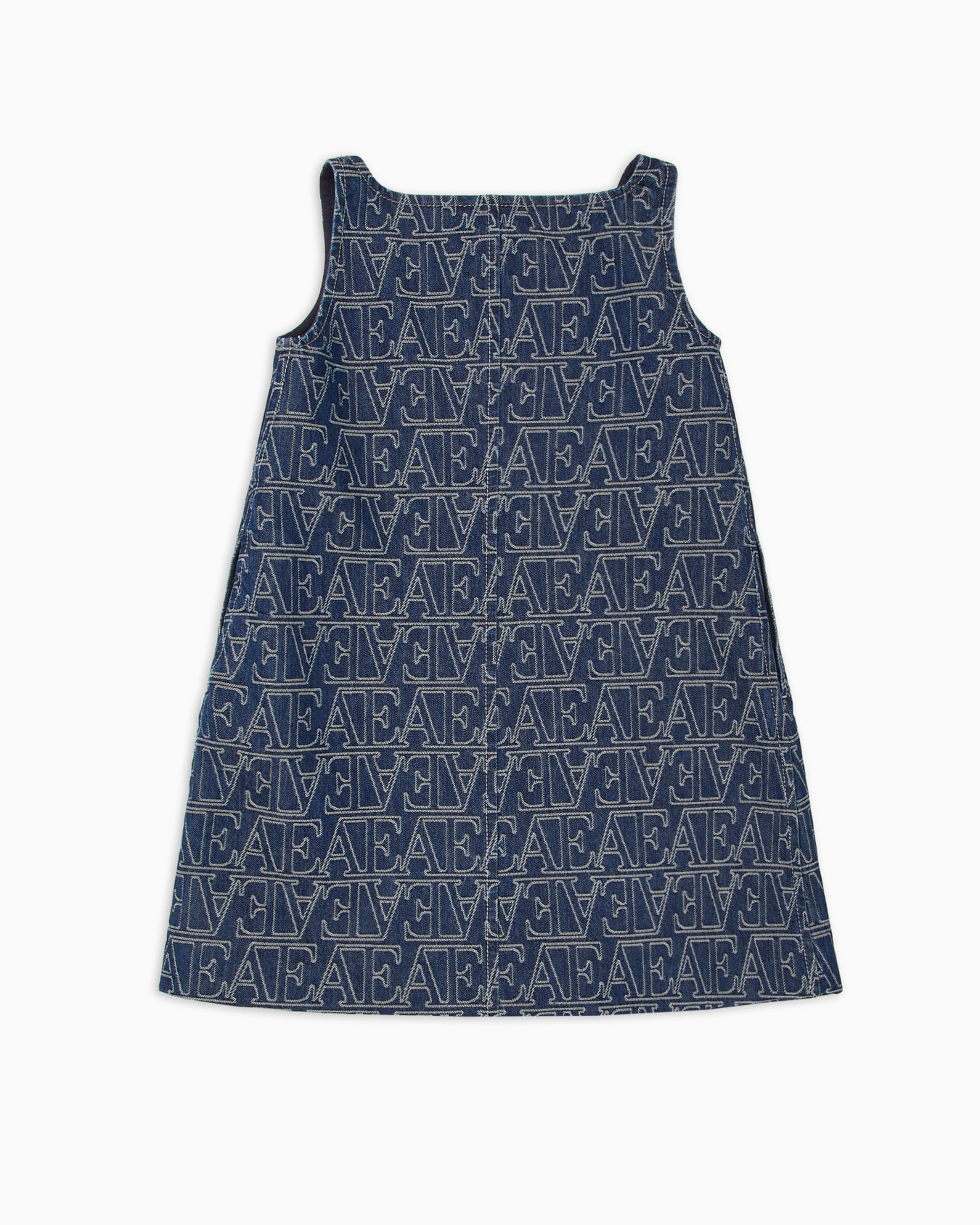 Sleeveless denim dress with all-over jacquard lettering Slide 2