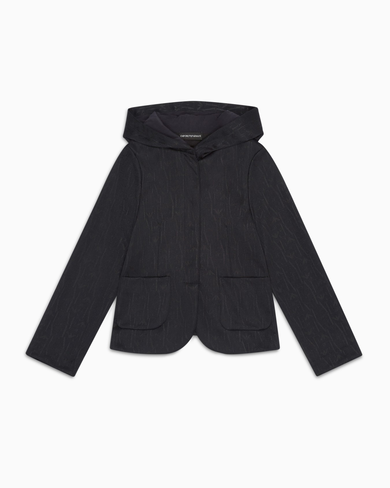 Hooded blazer with all-over jacquard logo lettering Slide 0
