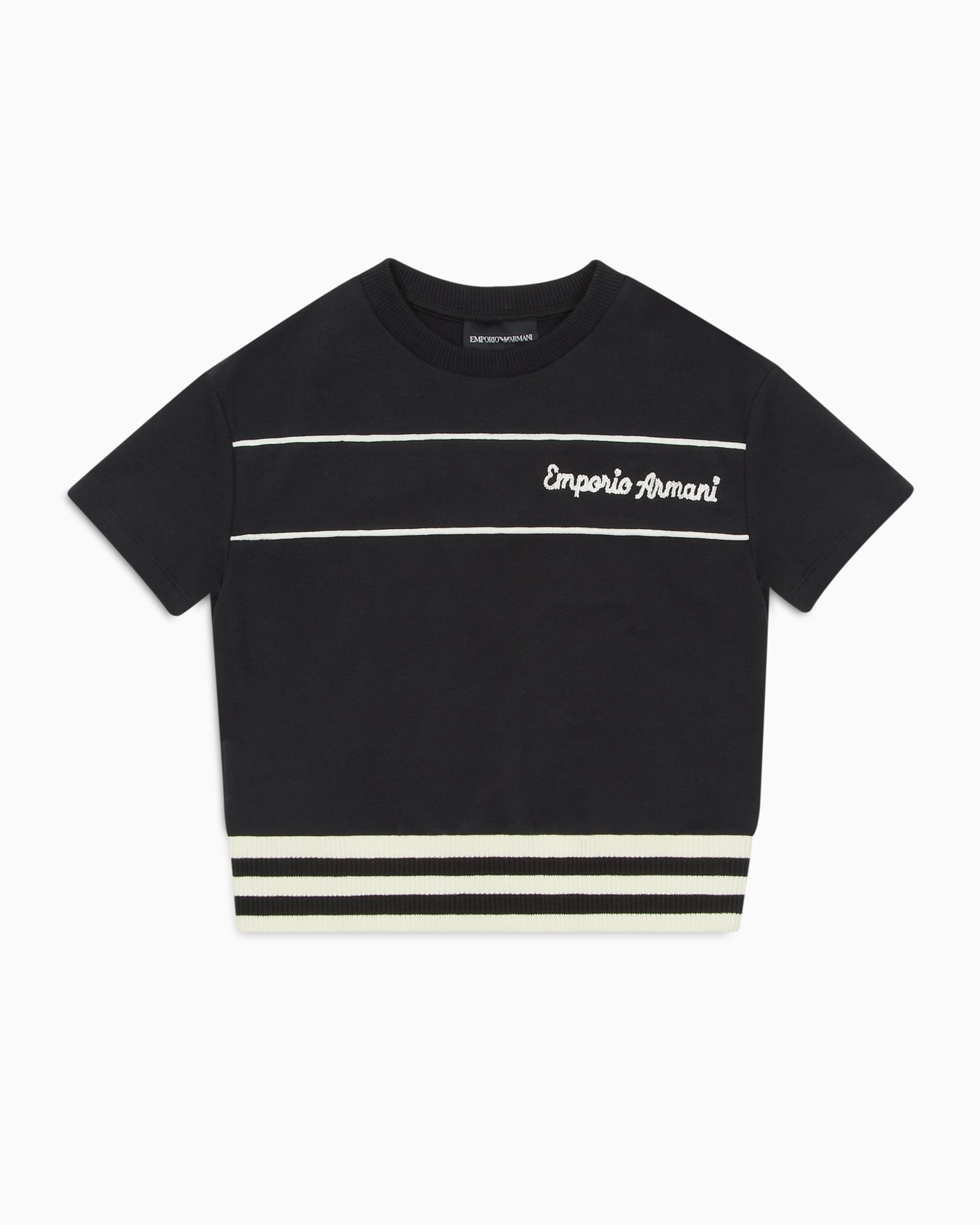Comfort-fit jersey T-shirt with piping and logo embroidery Slide 0