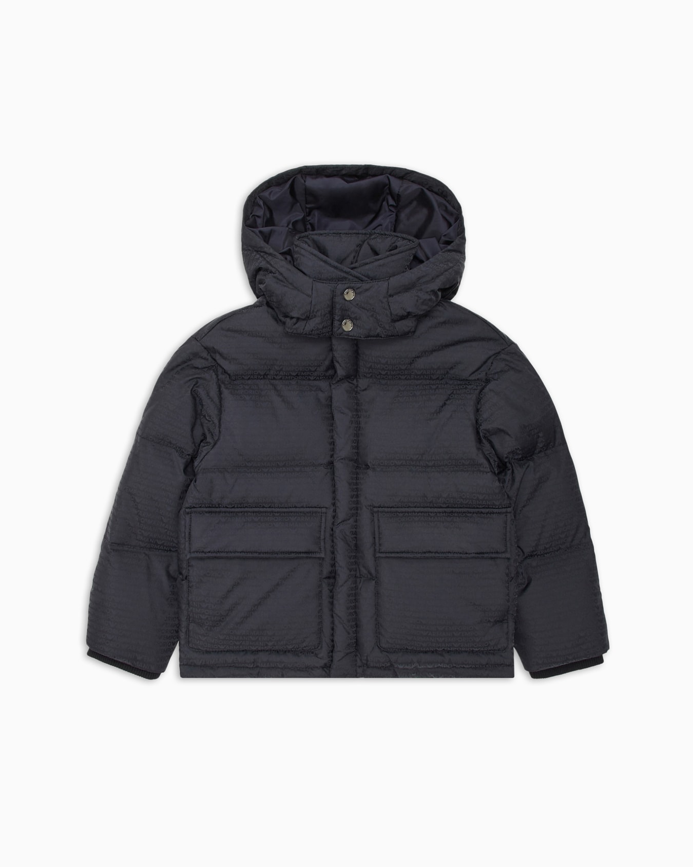 ASV nylon puffer jacket with logo lettering, hood and recycled down Slide 0