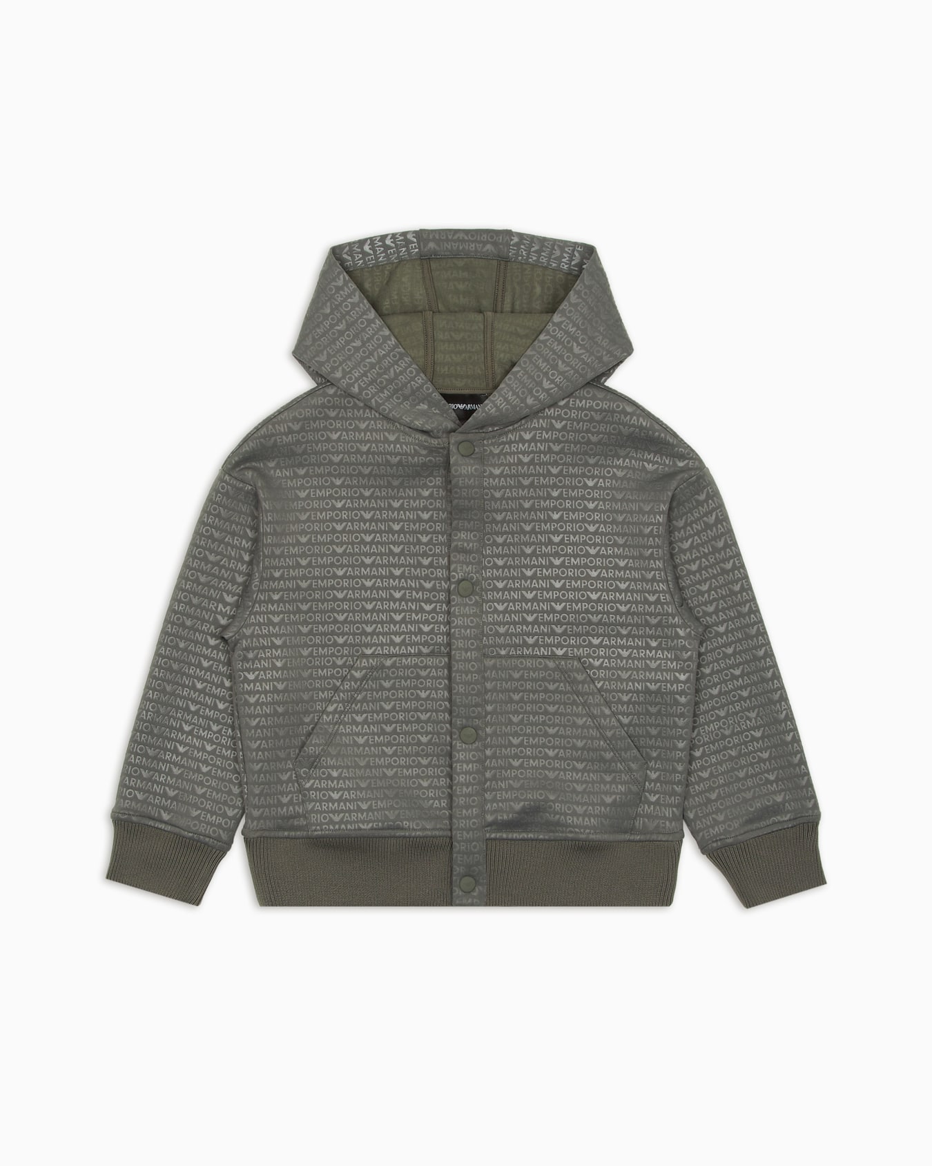 Oversized-fit hooded sweatshirt in jersey with press studs and all-over logo lettering Slide 0