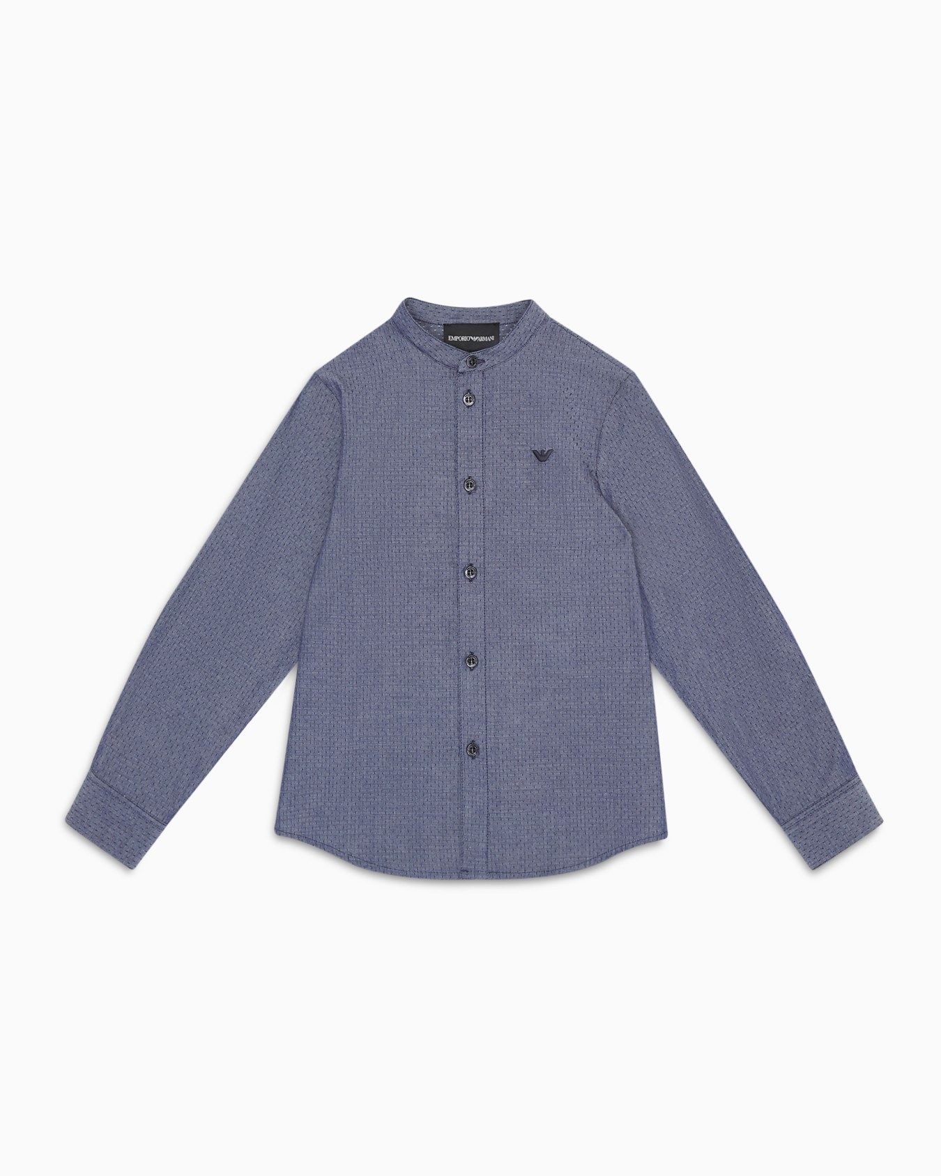 Micro-textured cotton shirt with guru collar Slide 0