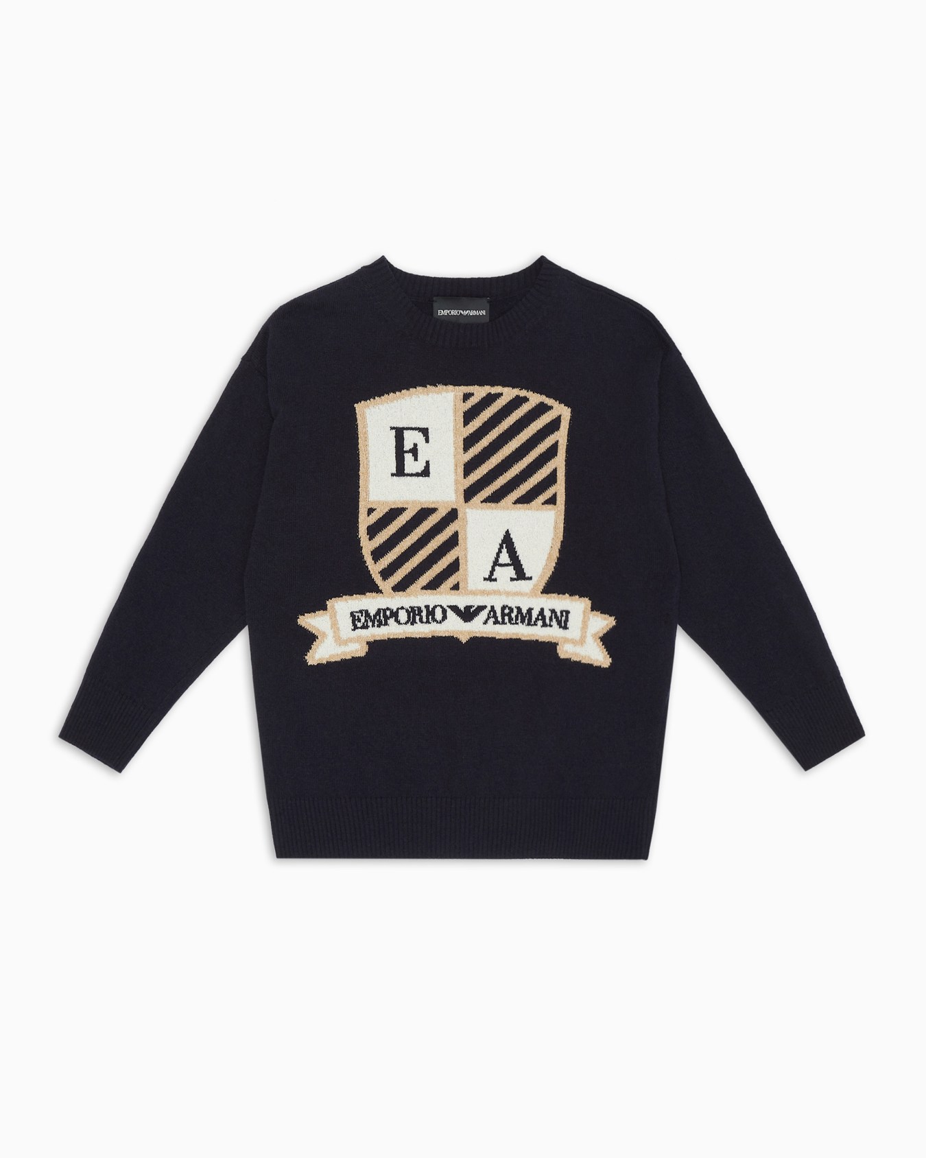 Virgin wool-blend jumper with jacquard logo crest Slide 0
