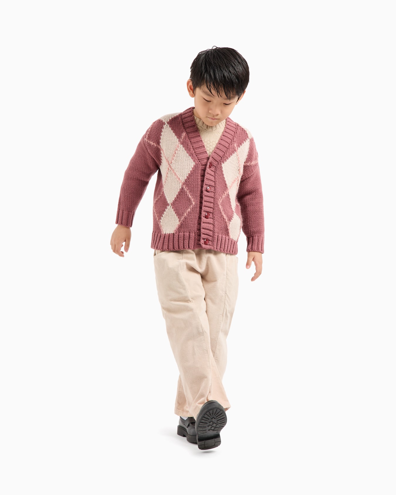 Strickjacke mit V-Ausschnitt und Maxi-Rautenmuster Folie 3