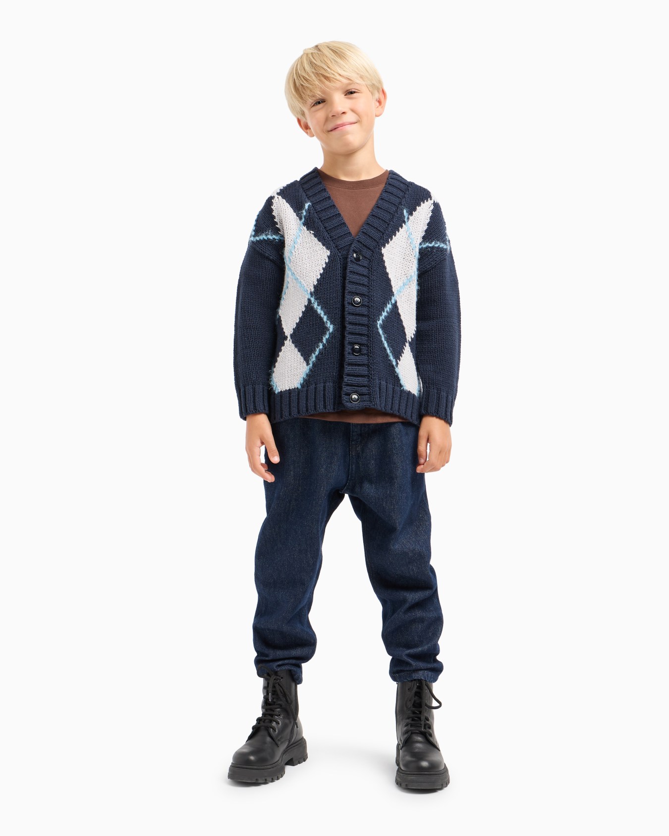 V-neck cardigan with oversized diamond motif Slide 3