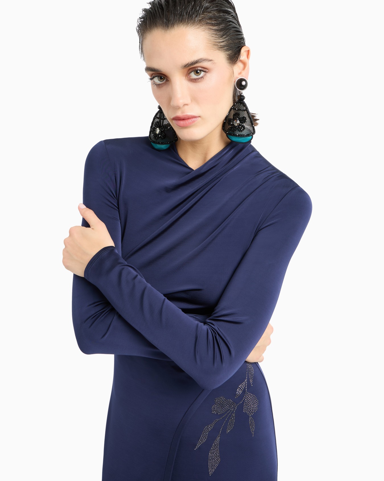ASV long dress in stretch viscose jersey with rhinestones Slide 4
