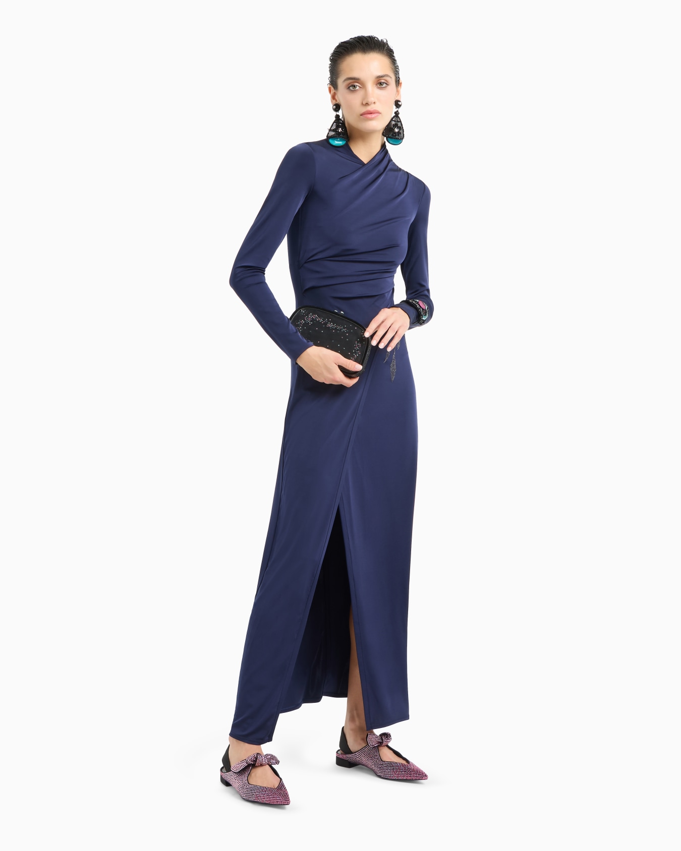 ASV long dress in stretch viscose jersey with rhinestones Slide 3