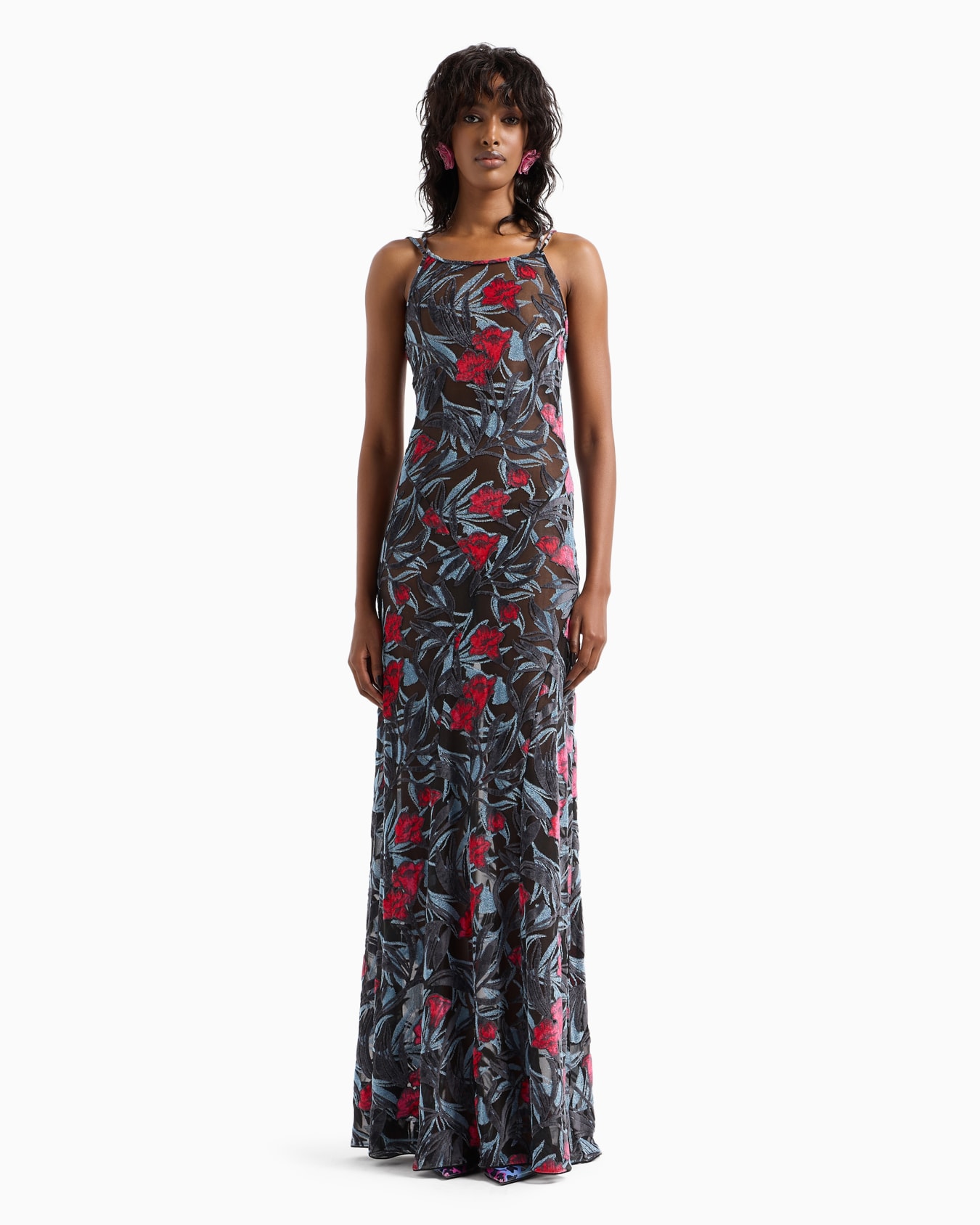 Langes Kleid aus Viskosemischung mit Blumenmuster in Jacquard-Stoff-Verarbeitung Folie 2