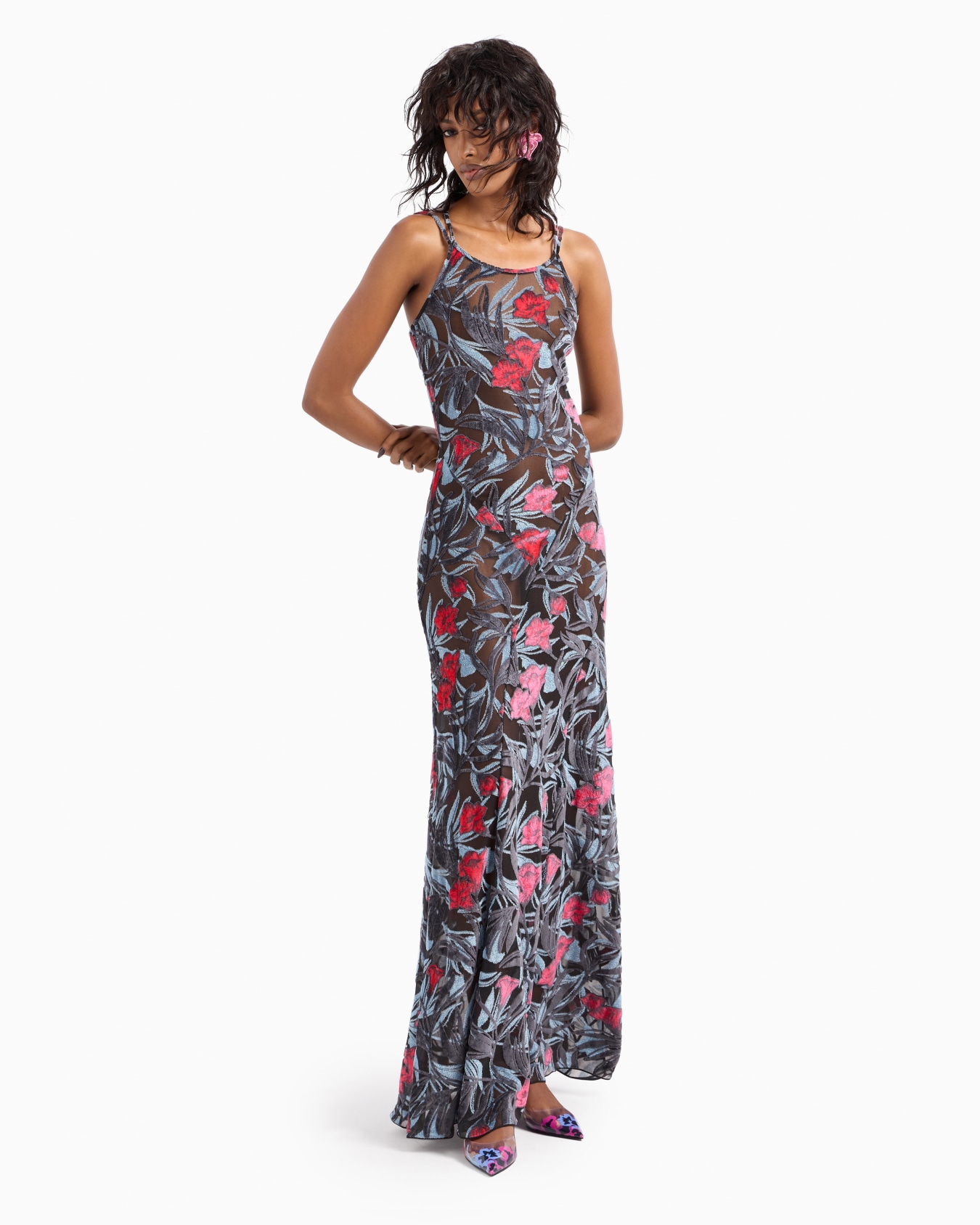 Langes Kleid aus Viskosemischung mit Blumenmuster in Jacquard-Stoff-Verarbeitung Folie 4