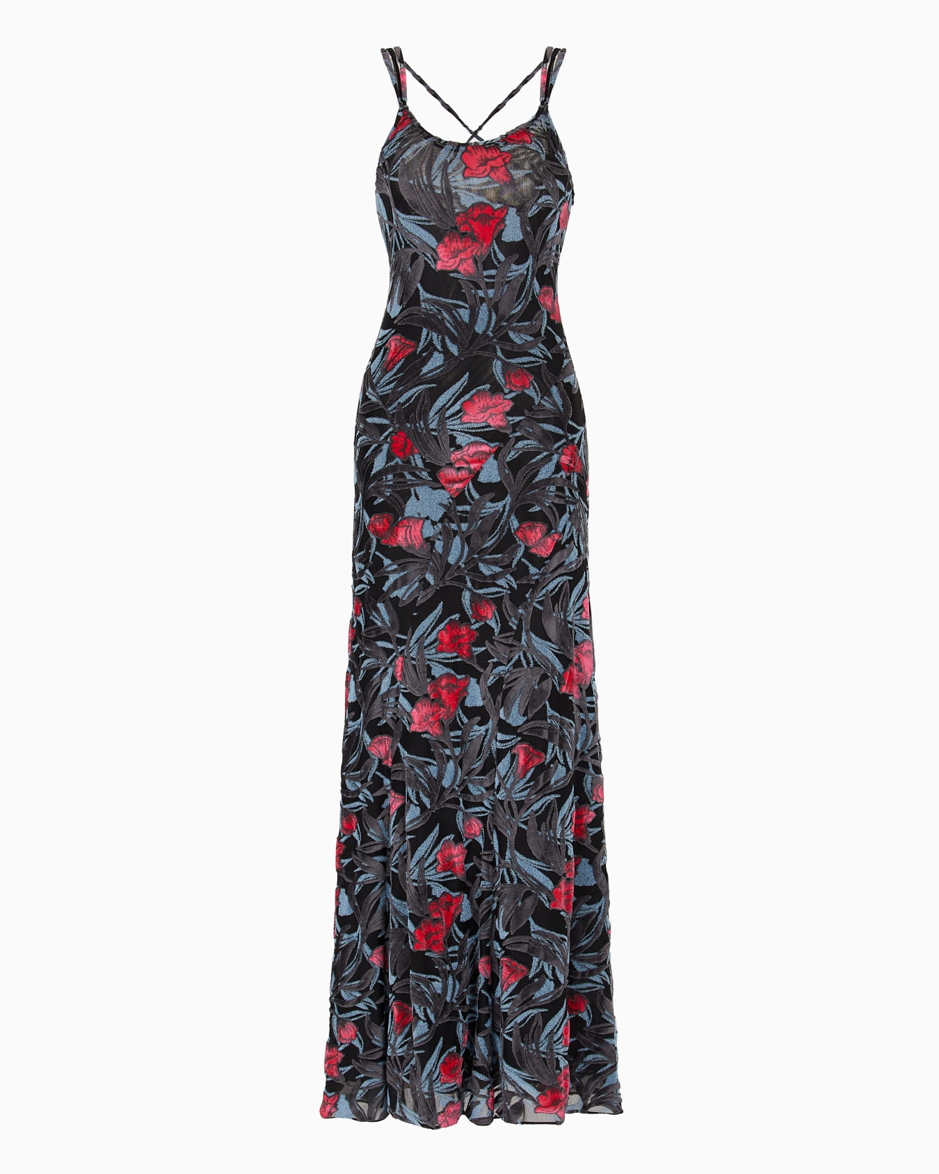 Langes Kleid aus Viskosemischung mit Blumenmuster in Jacquard-Stoff-Verarbeitung Folie 0