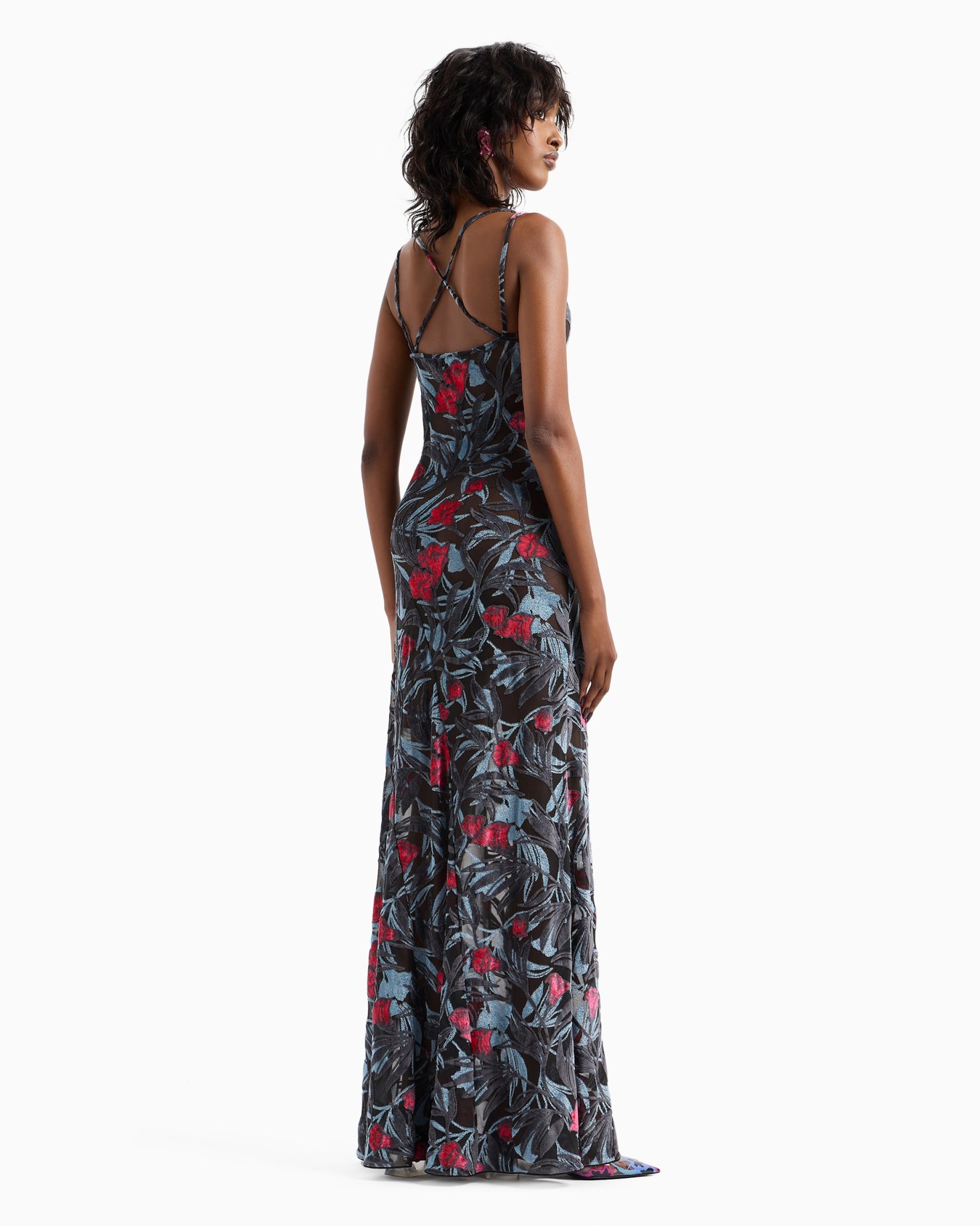 Langes Kleid aus Viskosemischung mit Blumenmuster in Jacquard-Stoff-Verarbeitung Folie 3