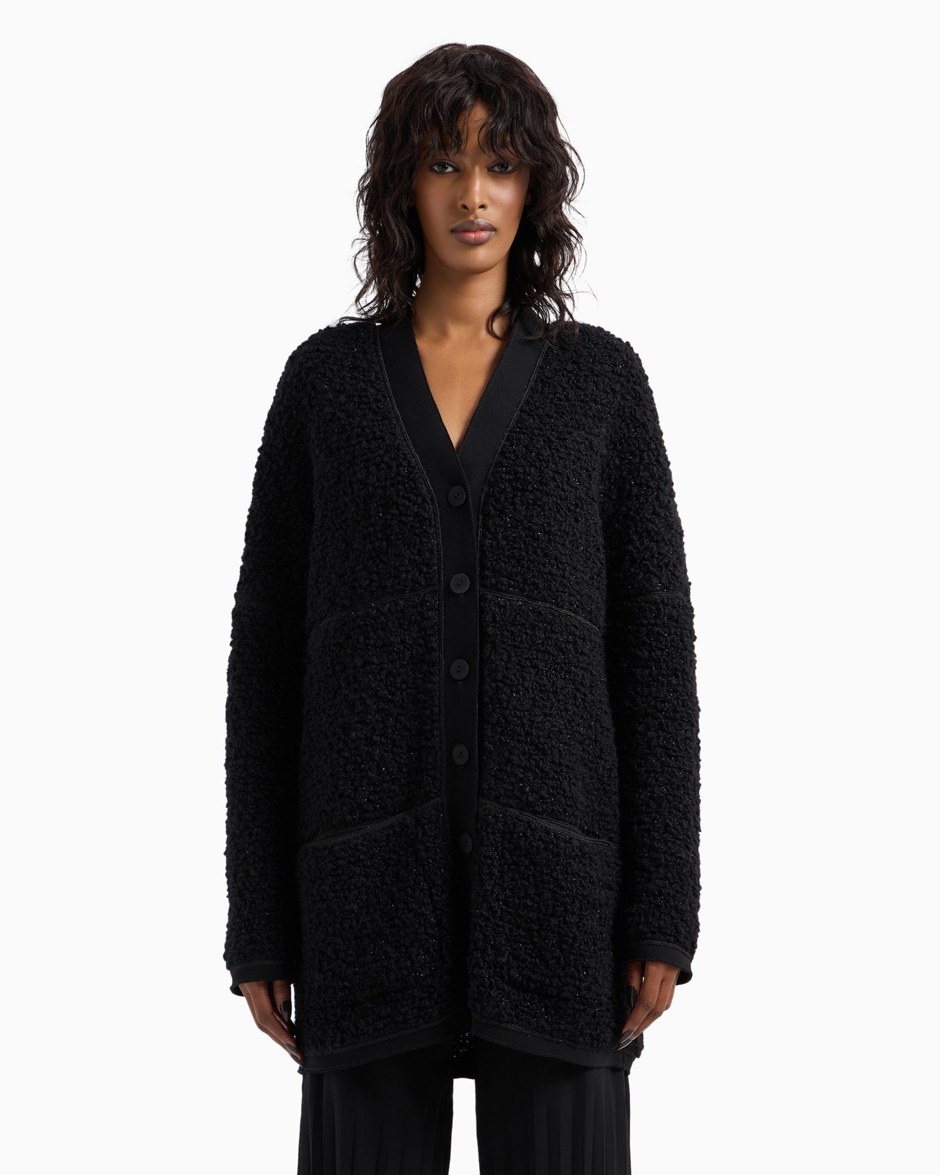 Cardigan long en jersey de laine effet bouclé Diapositive 2