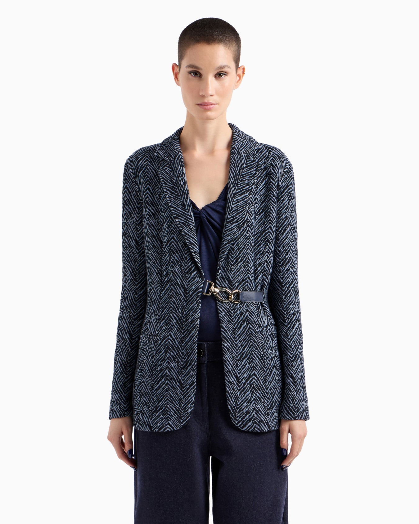 Single-breasted jacket in viscose jacquard and jersey cashmere Slide 2