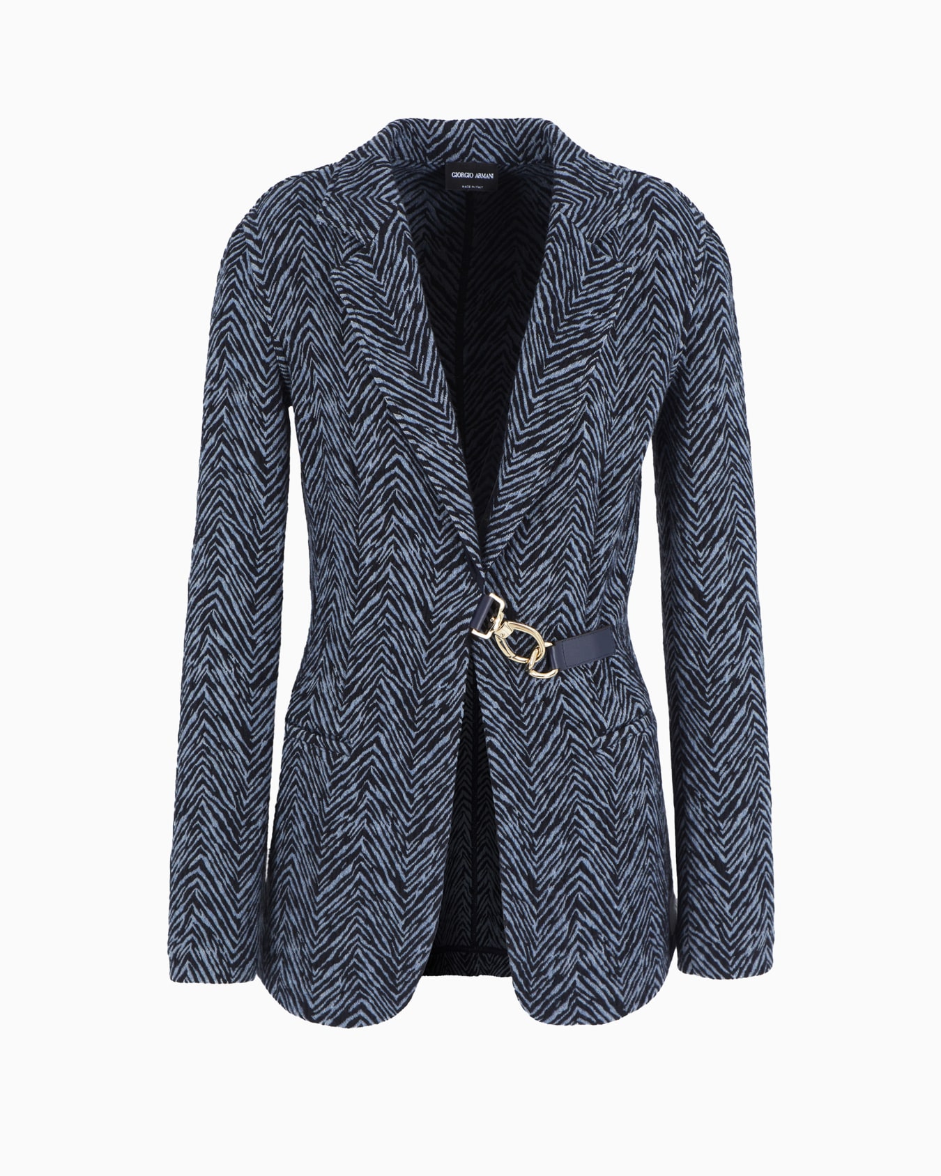 Single-breasted jacket in viscose jacquard and jersey cashmere Slide 0