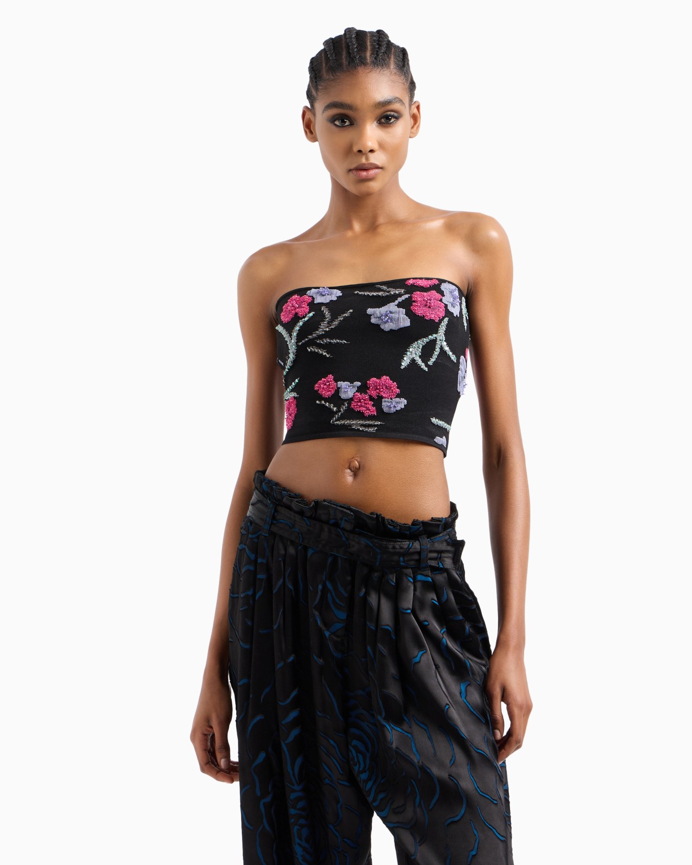 Stretch viscose bandeau top with floral jacquard Slide 2