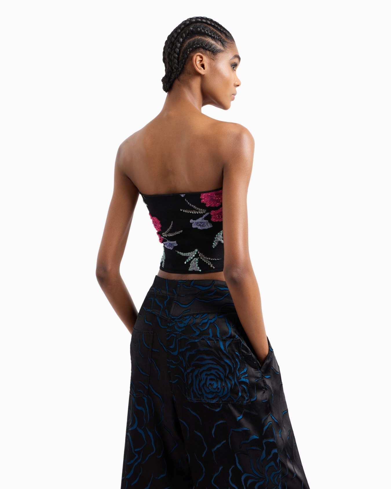 Stretch viscose bandeau top with floral jacquard Slide 3