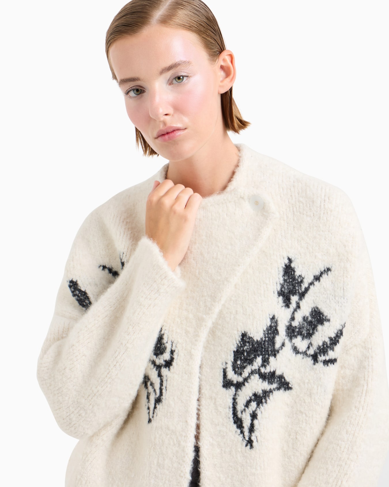 Alpaca, wool and silk coat with floral inlay Slide 4