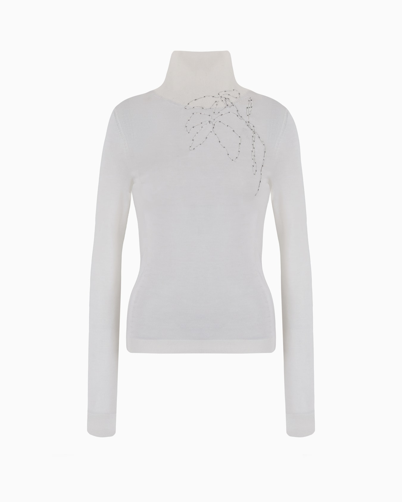 Embroidered cashmere and silk mock-neck jumper Slide 0