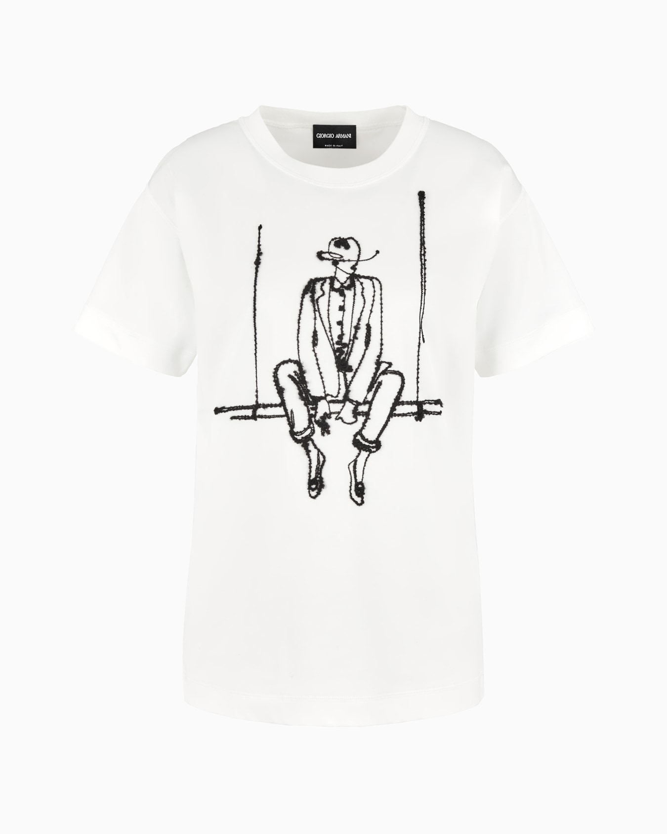 T-shirt ras-du-cou en coton interlock avec broderie contrastée Diapositive 0