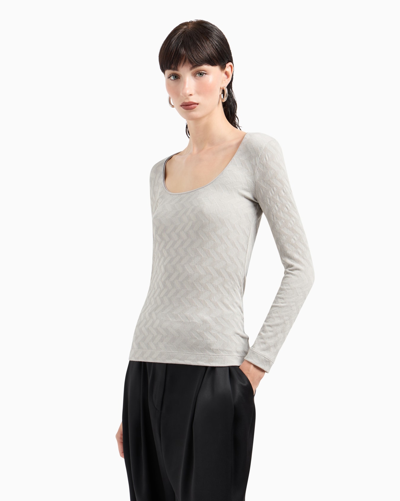 ASV crew-neck jumper in viscose and cashmere jacquard jersey Slide 1