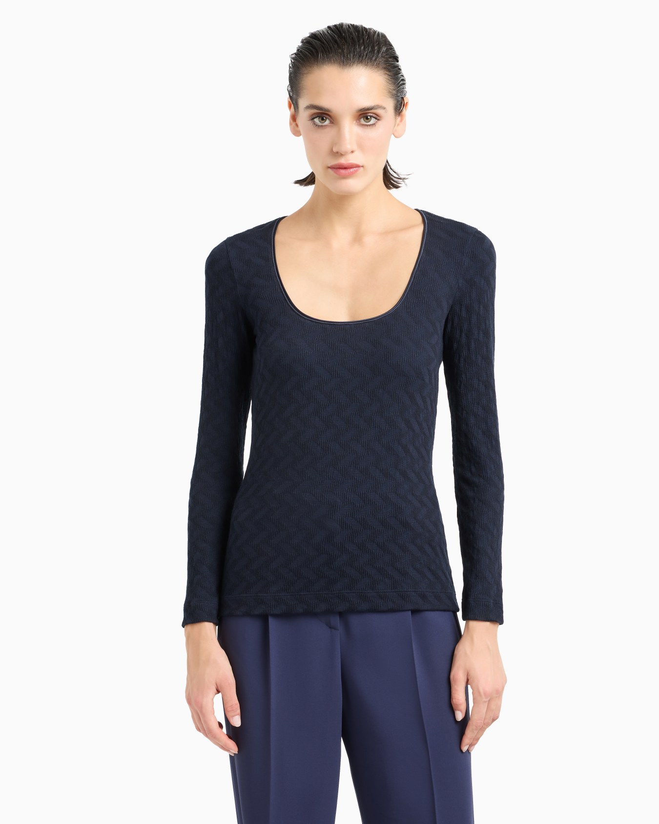 ASV crew-neck jumper in viscose and cashmere jacquard jersey Slide 1
