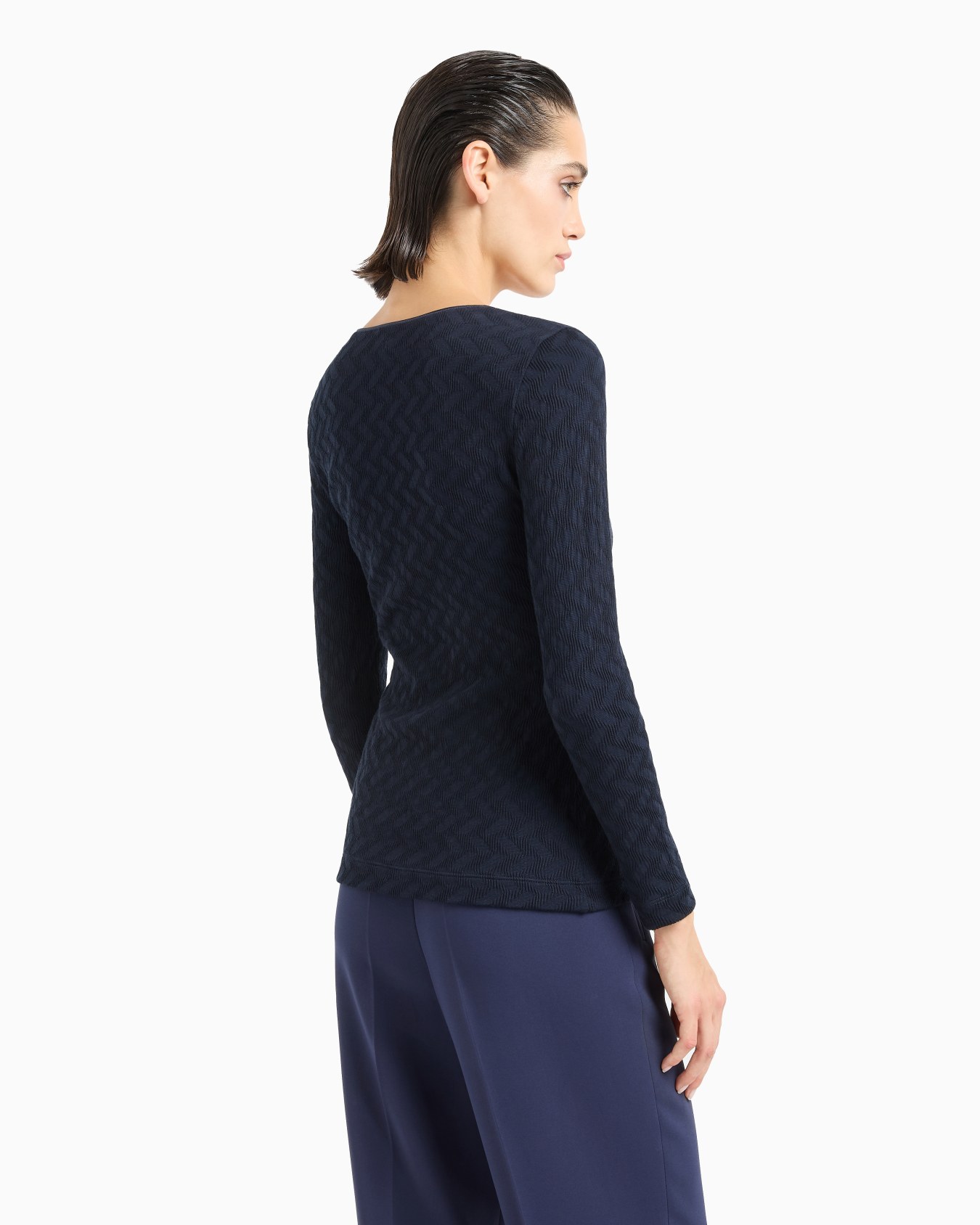 ASV crew-neck jumper in viscose and cashmere jacquard jersey Slide 2