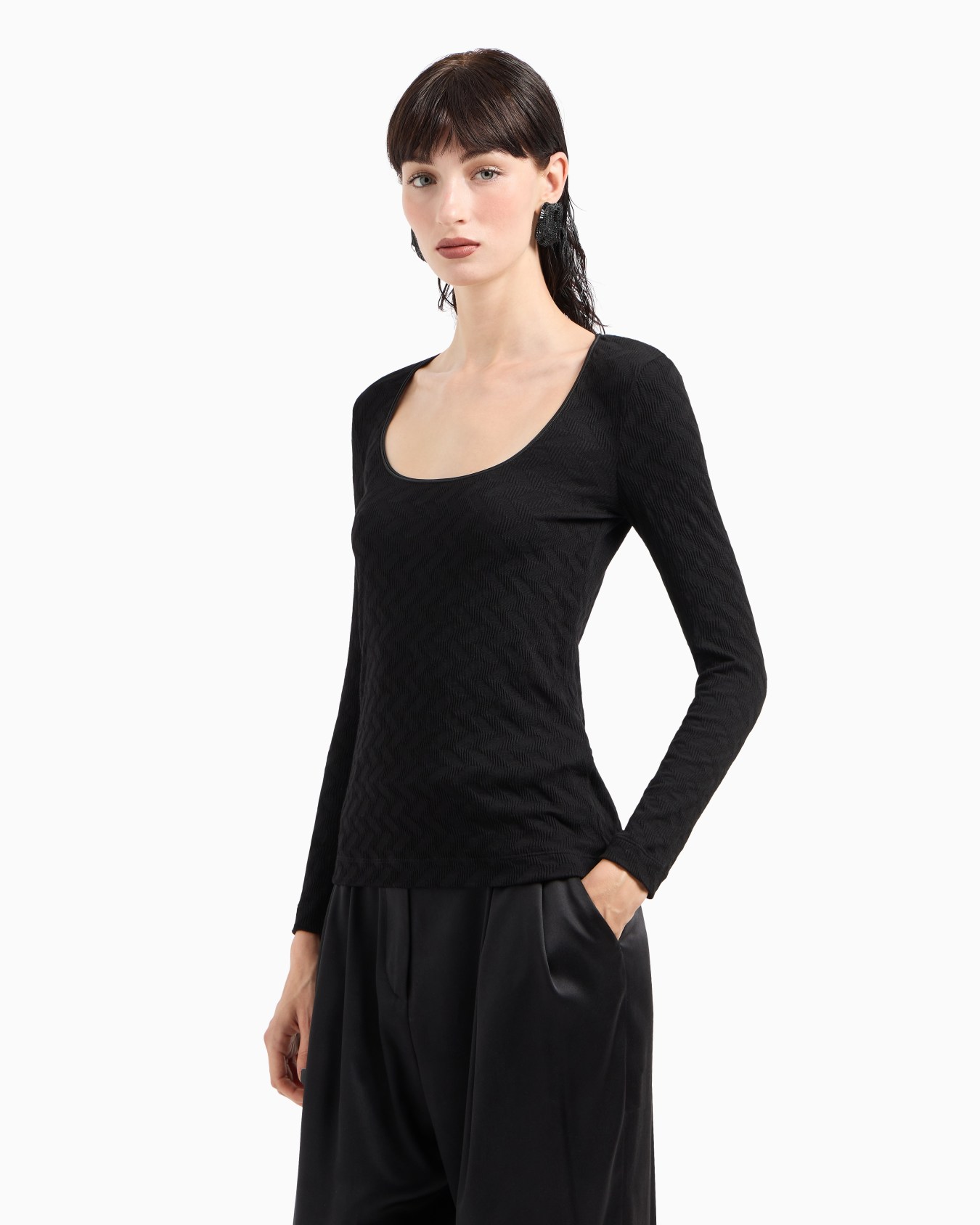 Jersey de cuello redondo en punto de viscosa y cachemir con tejido jacquard ASV Diapositiva 1