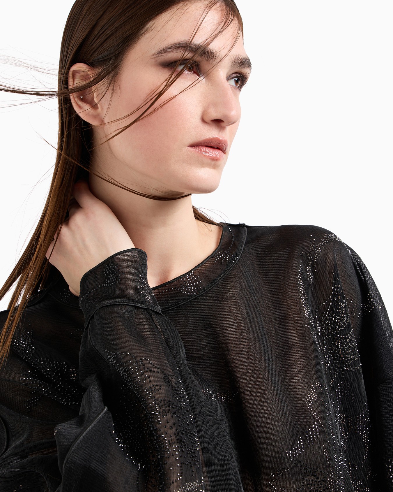 Sheer interlock shirt with Swarovski embroidery Slide 4