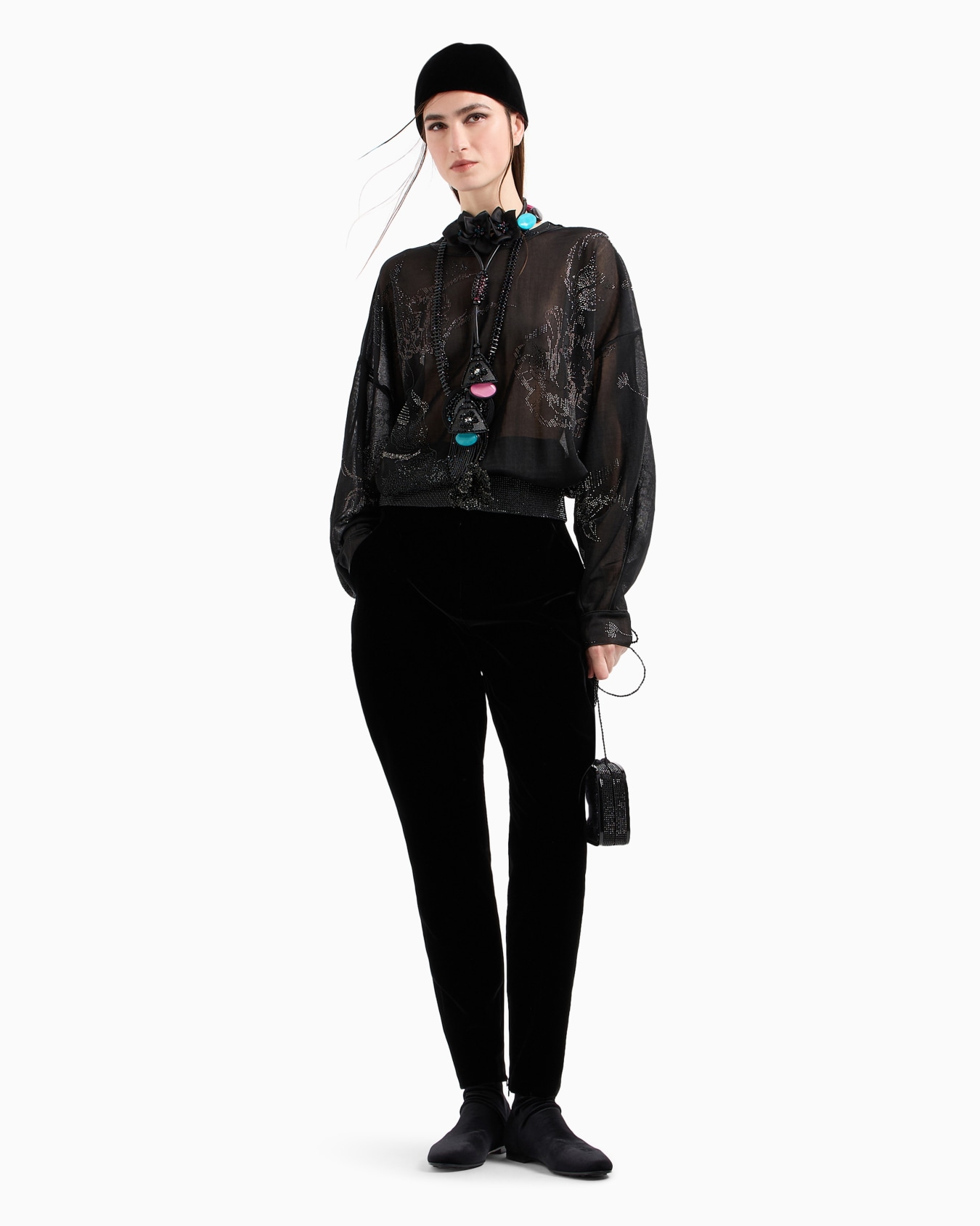 Sheer interlock shirt with Swarovski embroidery Slide 3