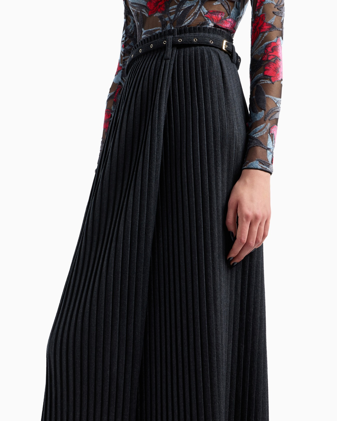 Jupe mi-longue en jersey de laine plissé Diapositive 5