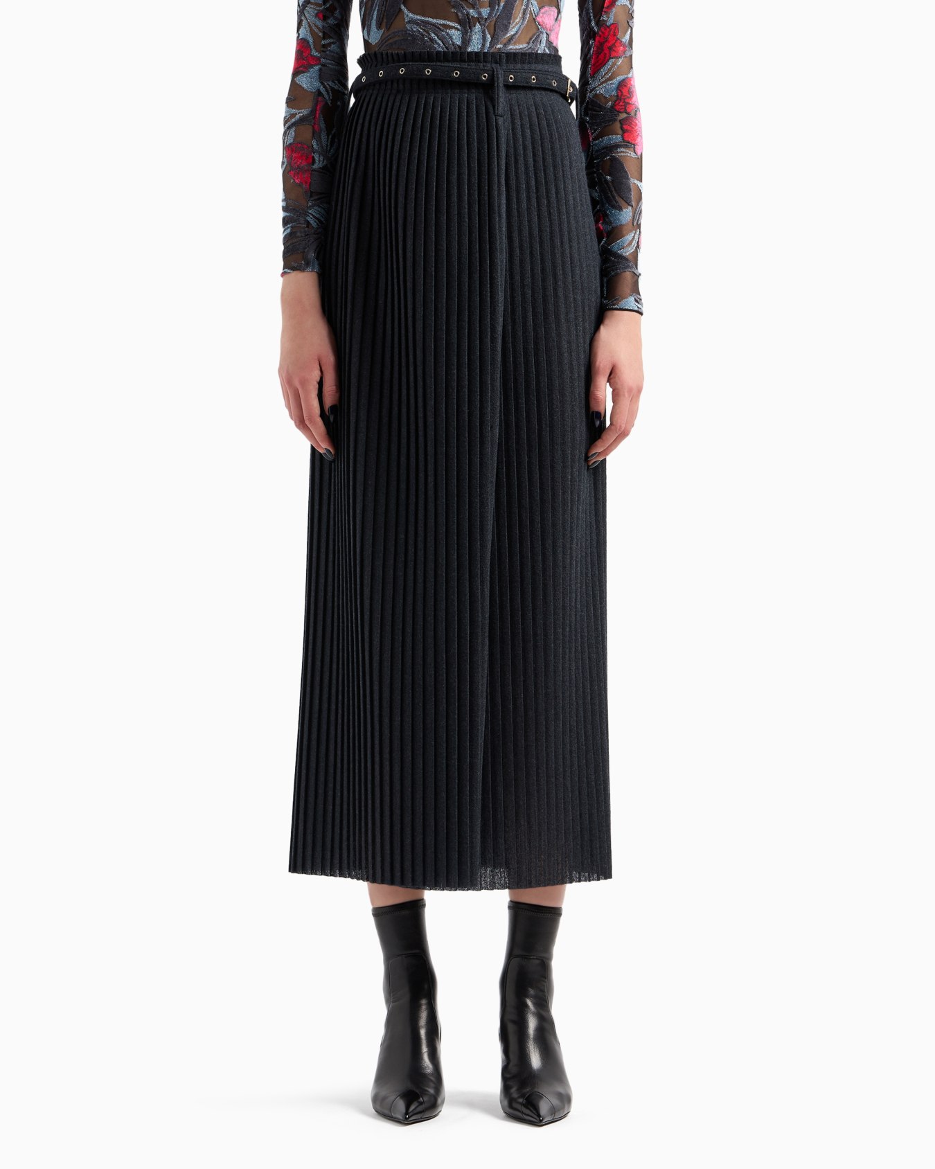 Jupe mi-longue en jersey de laine plissé Diapositive 2
