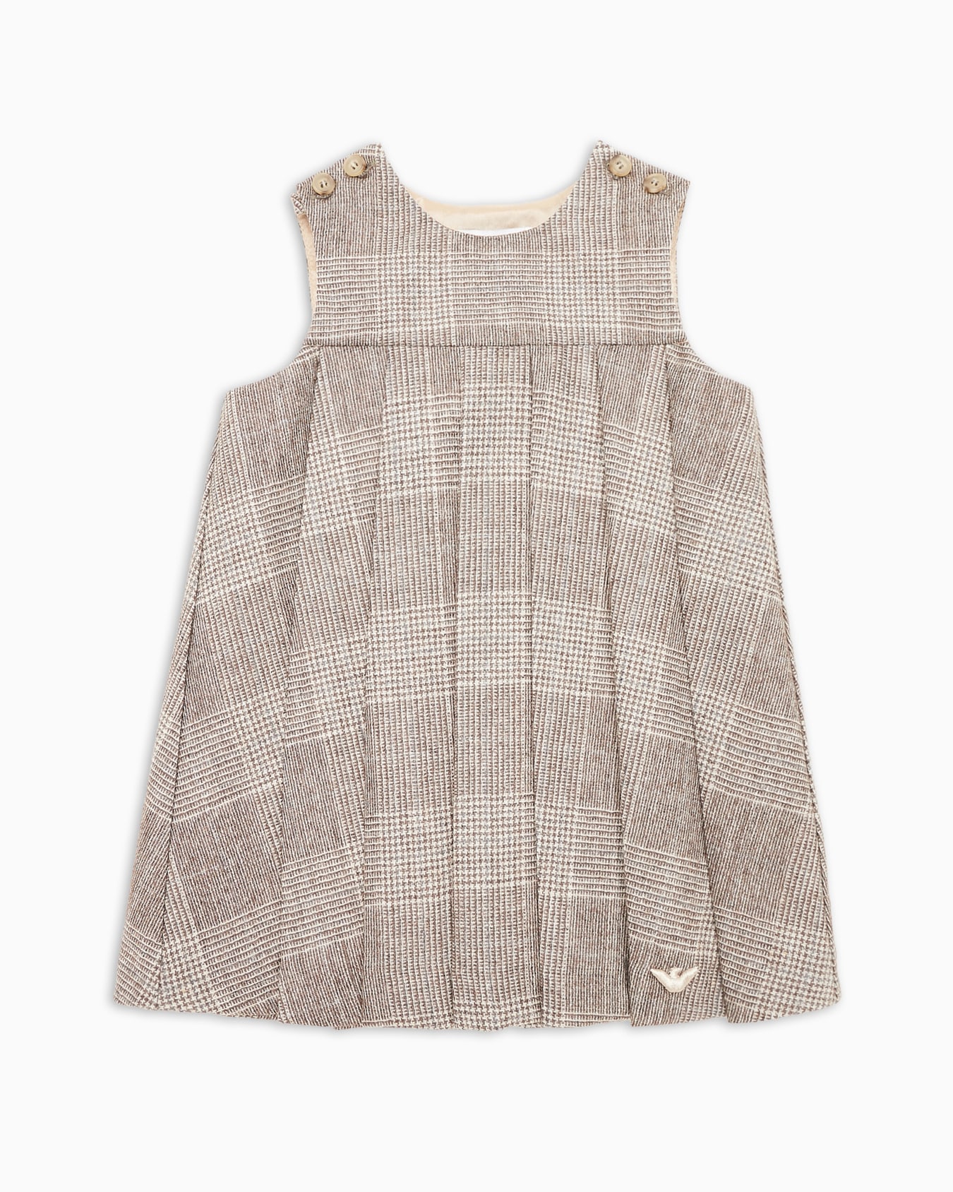 Sleeveless dress with pleated hem, in a check-patterned wool blend Slide 0