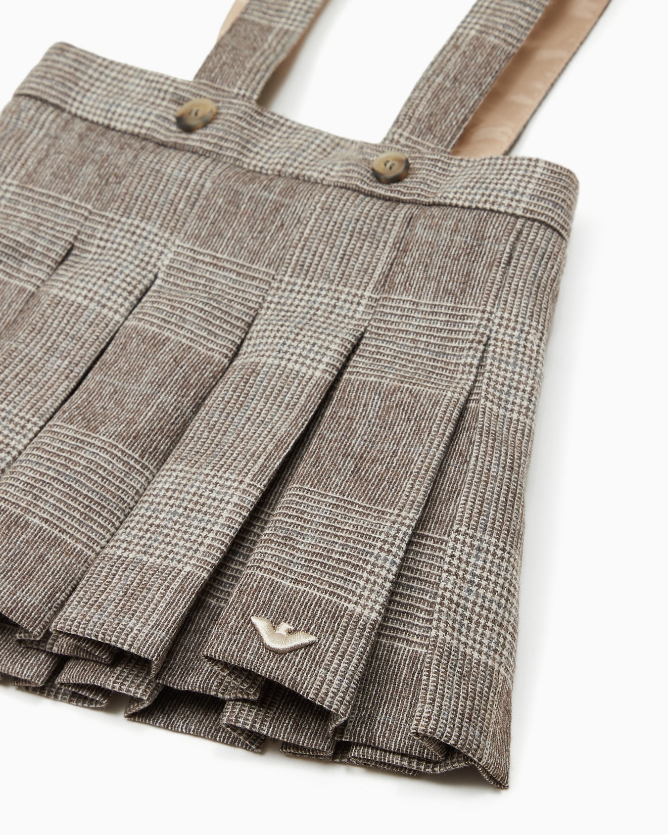 Skirt with godet pleats and braces, in check-pattern wool blend Slide 1