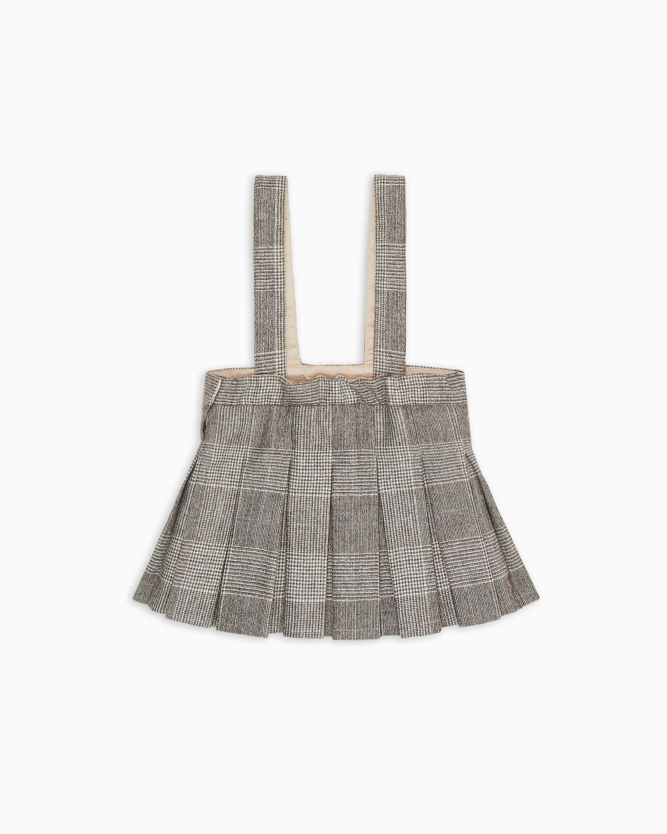 Skirt with godet pleats and braces, in check-pattern wool blend Slide 2