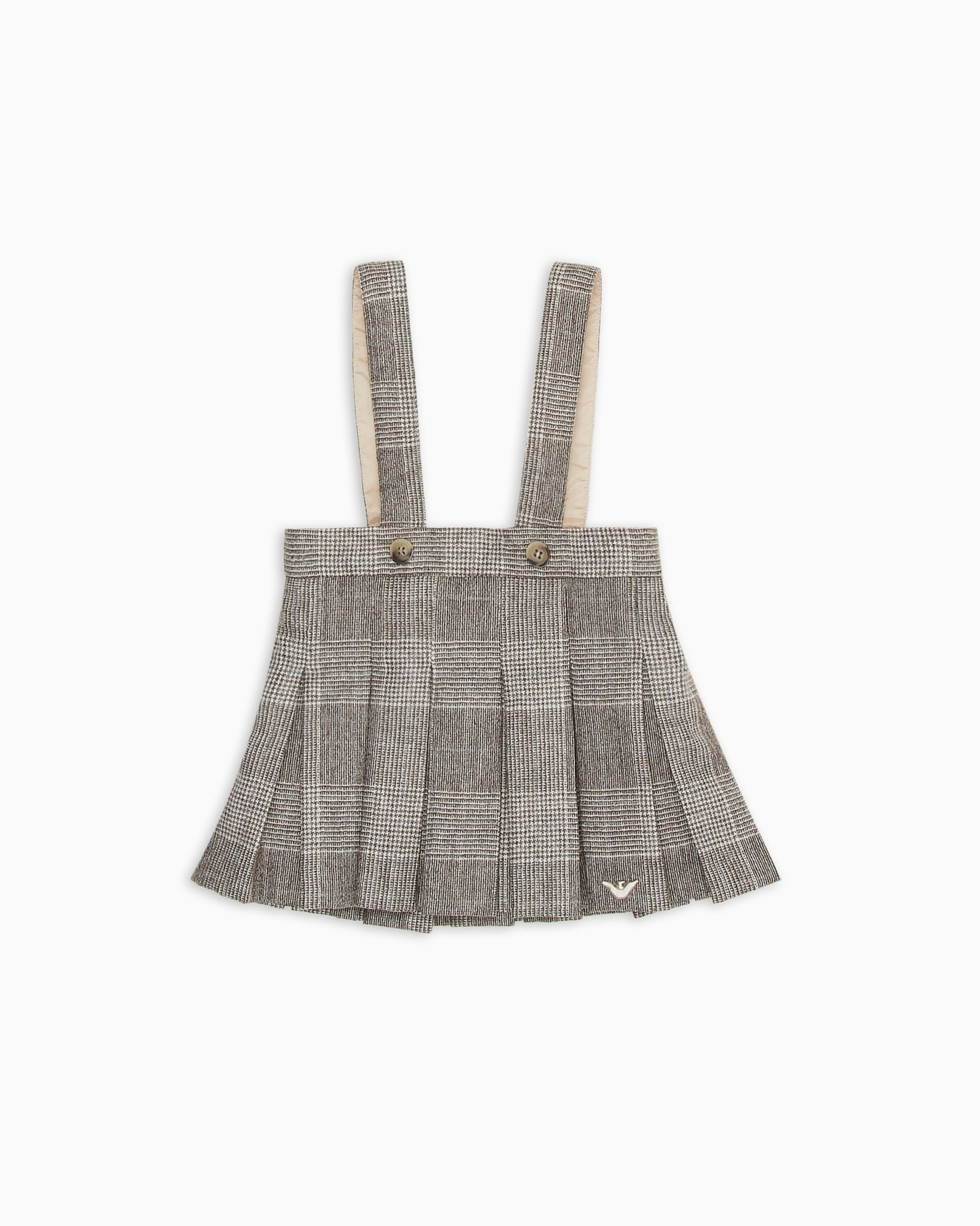 Skirt with godet pleats and braces, in check-pattern wool blend Slide 0